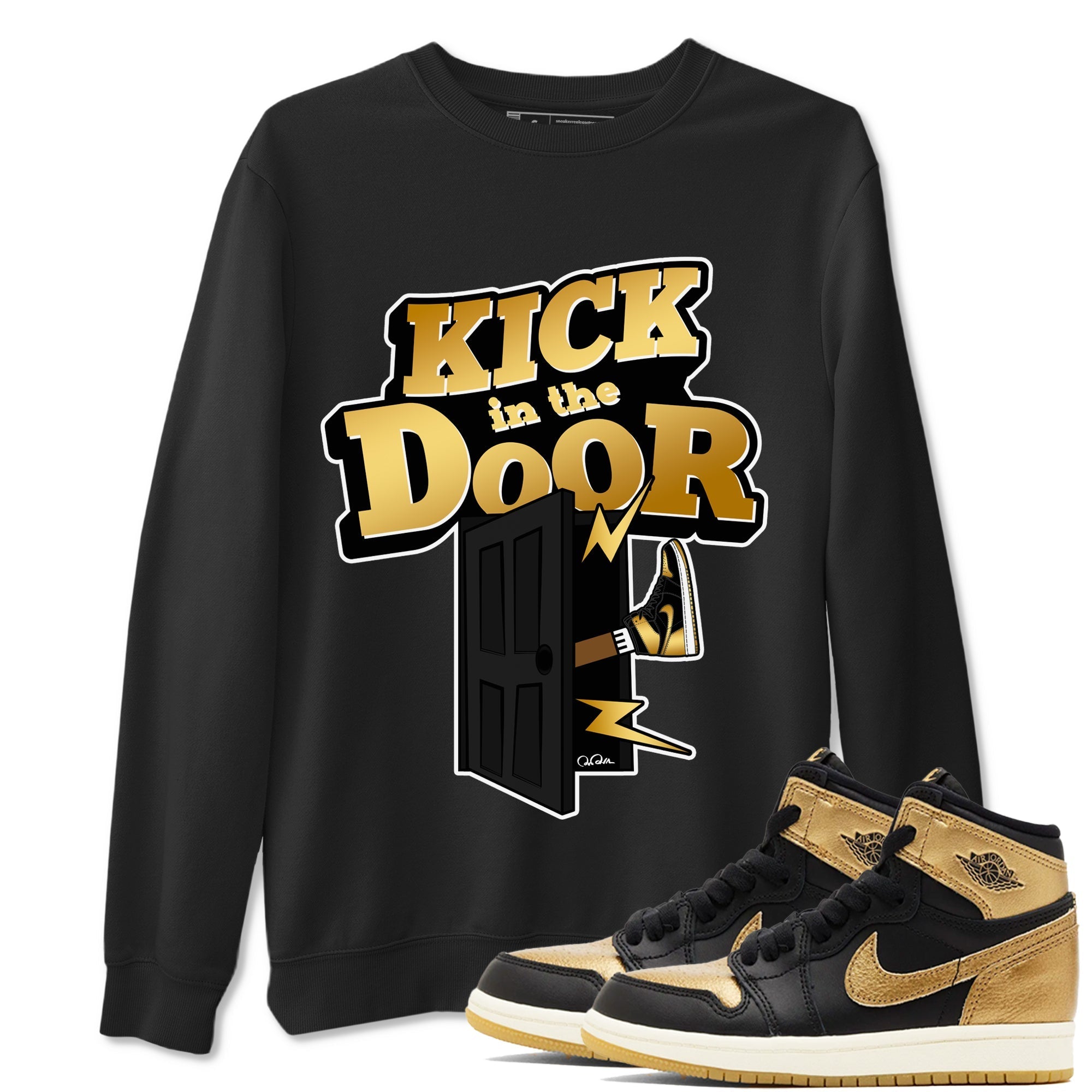Kick In The Door snkmatch Tees - Air Jordan 1 Black Metallic Gold