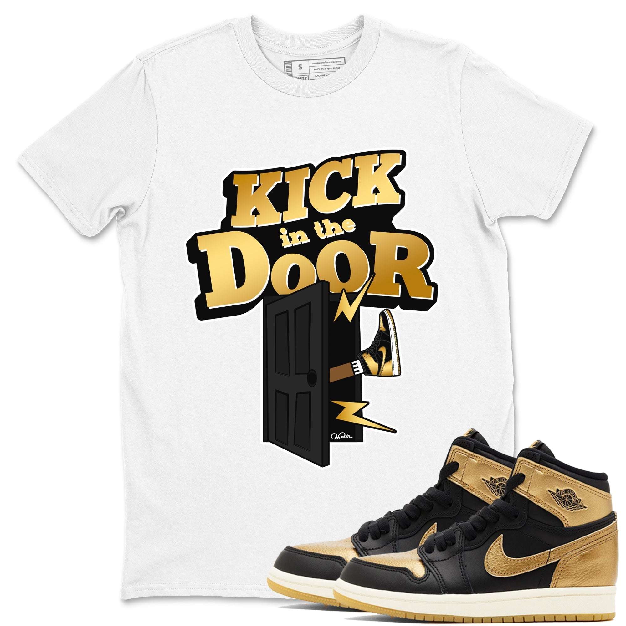 Kick In The Door snkmatch Tees - Air Jordan 1 Black Metallic Gold