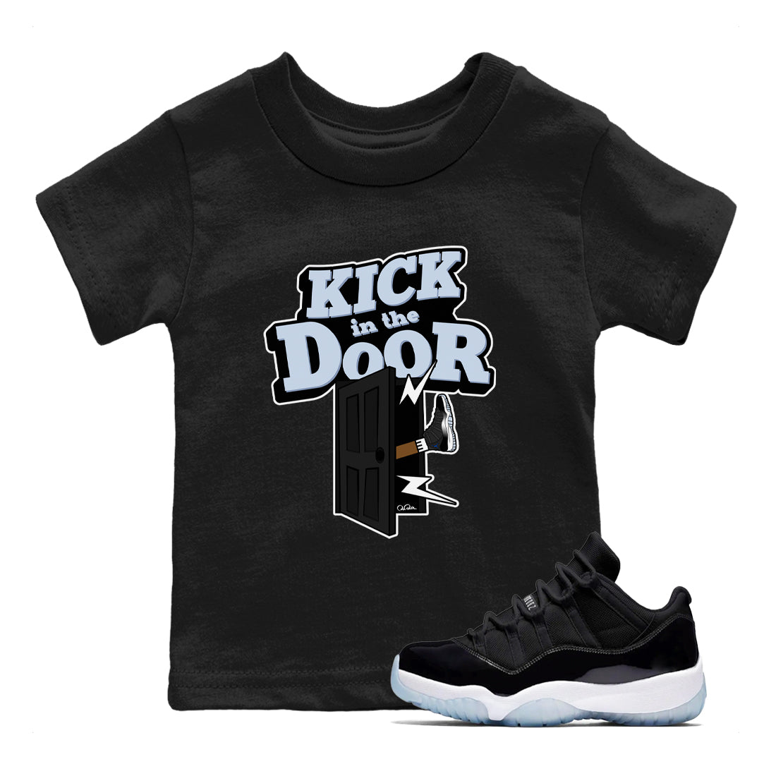 Kick In The Door snkmatch Tee Kids - Air Jordan 11 Black and Varsity Royal