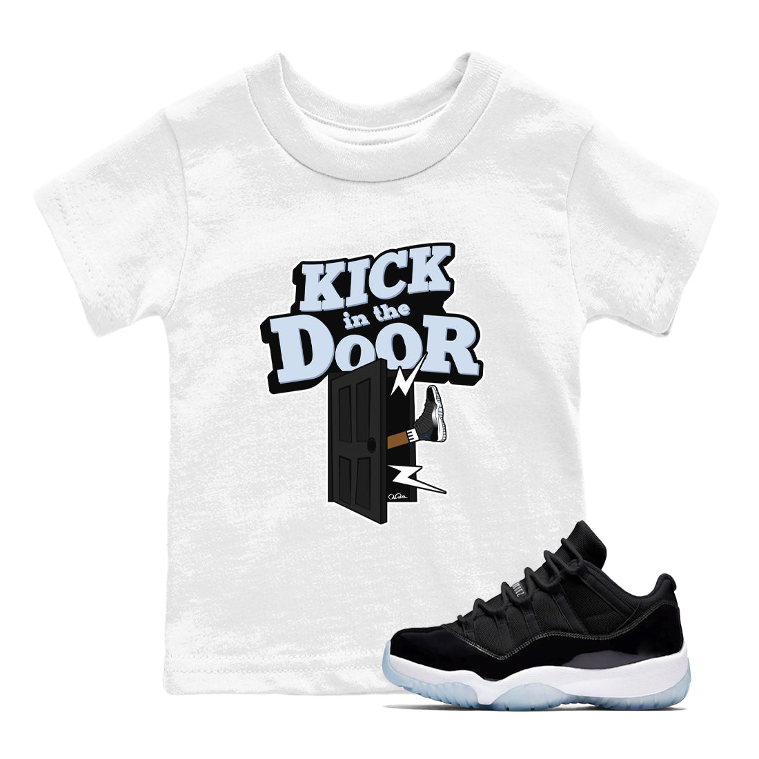 Kick In The Door snkmatch Tee Kids - Air Jordan 11 Black and Varsity Royal