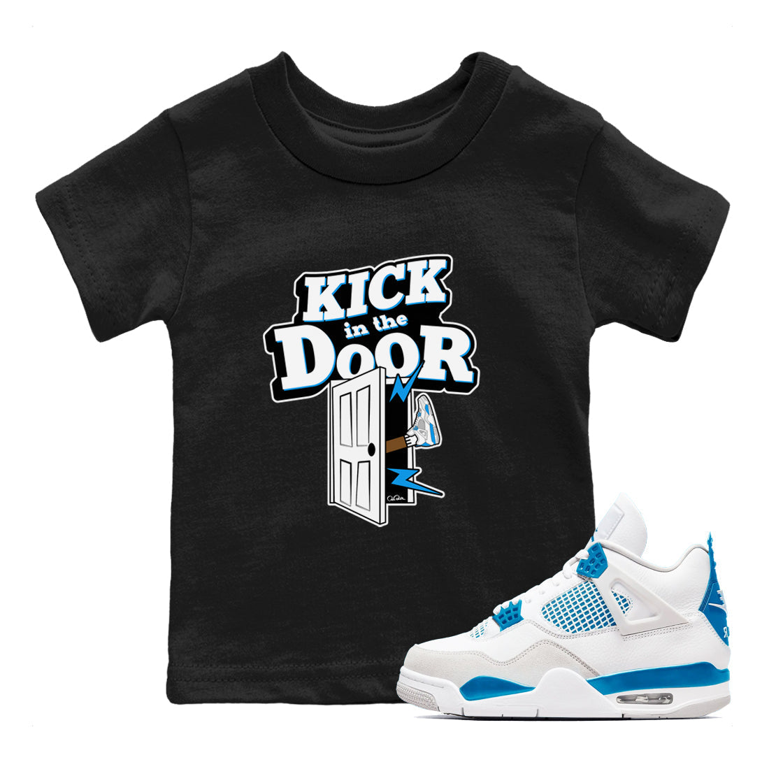 Kick In The Door snkmatch Tees Kids - Air Jordan 4 Military Blue