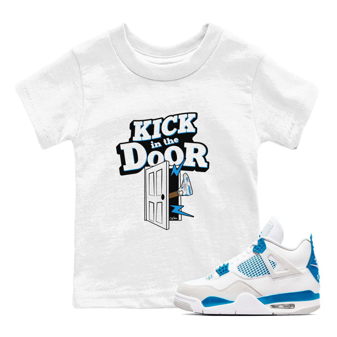 Kick In The Door snkmatch Tees Kids - Air Jordan 4 Military Blue