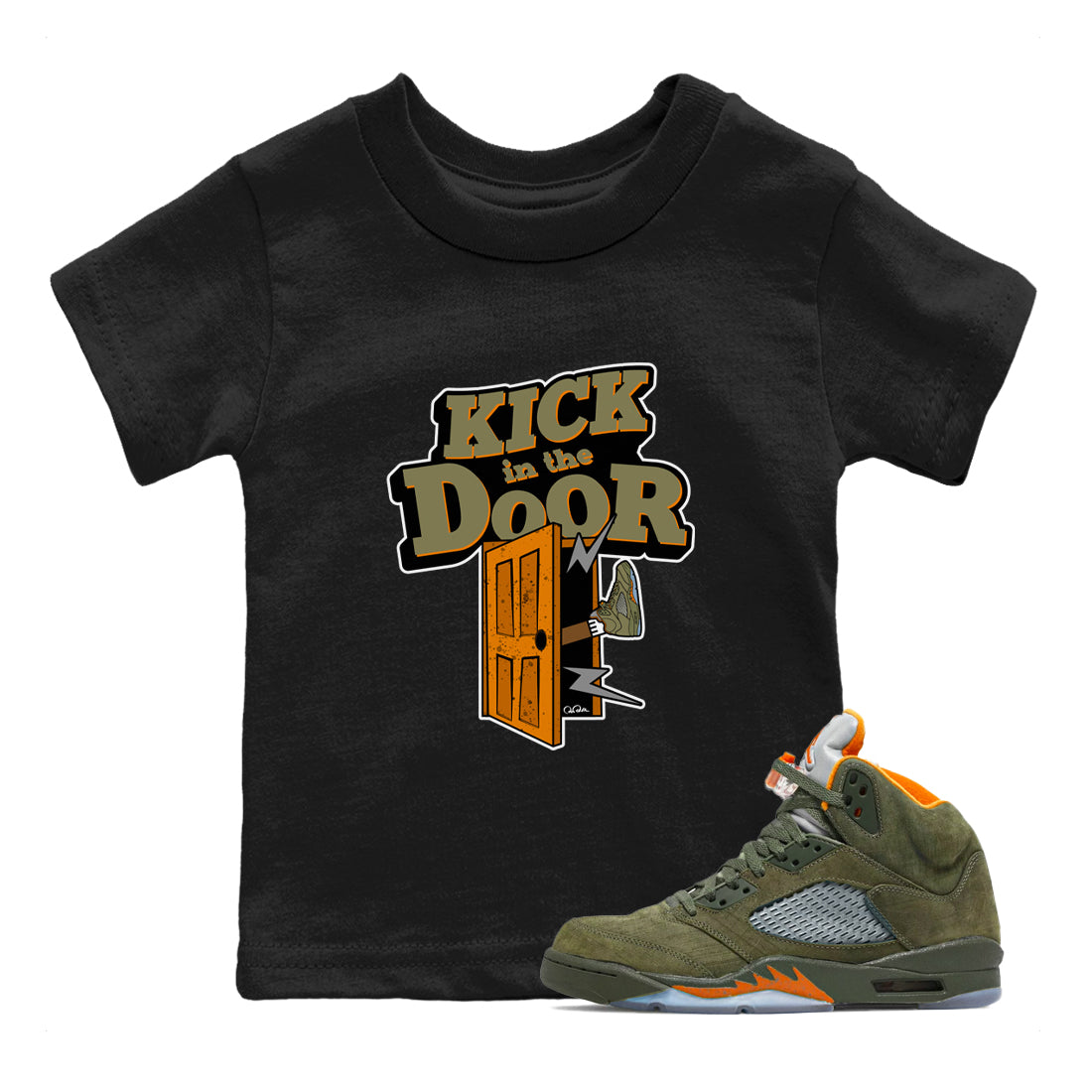 Kick In The Door snkmatch Tees Kids - Air Jordan 5 Olive