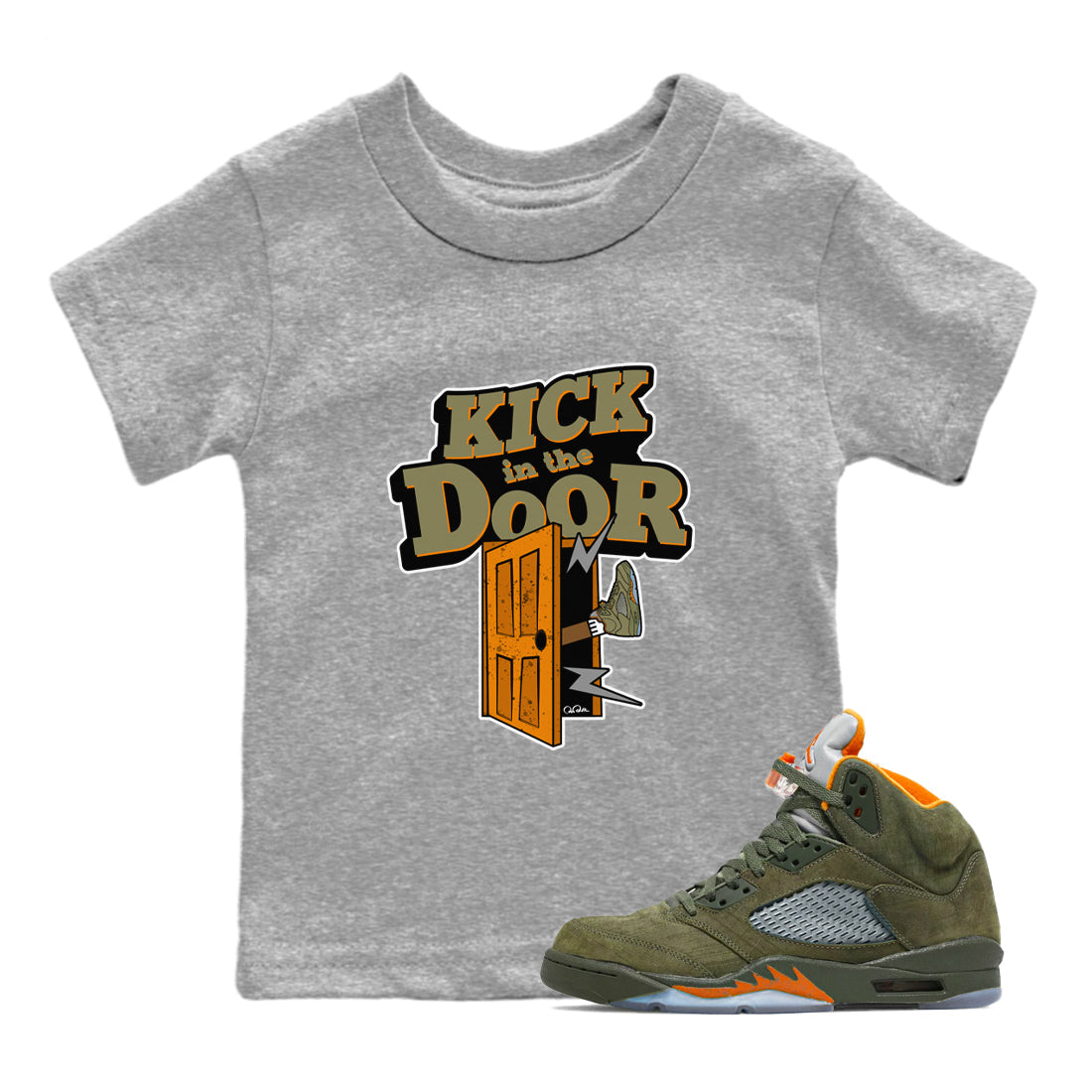 Kick In The Door snkmatch Tees Kids - Air Jordan 5 Olive