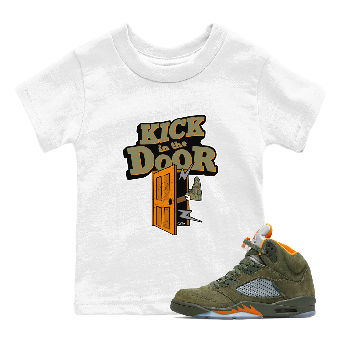 Kick In The Door snkmatch Tees Kids - Air Jordan 5 Olive