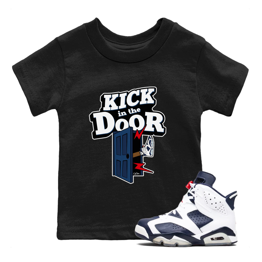 Kick In The Door snkmatch Tees Kids - Air Jordan 6 White And Midnight Navy
