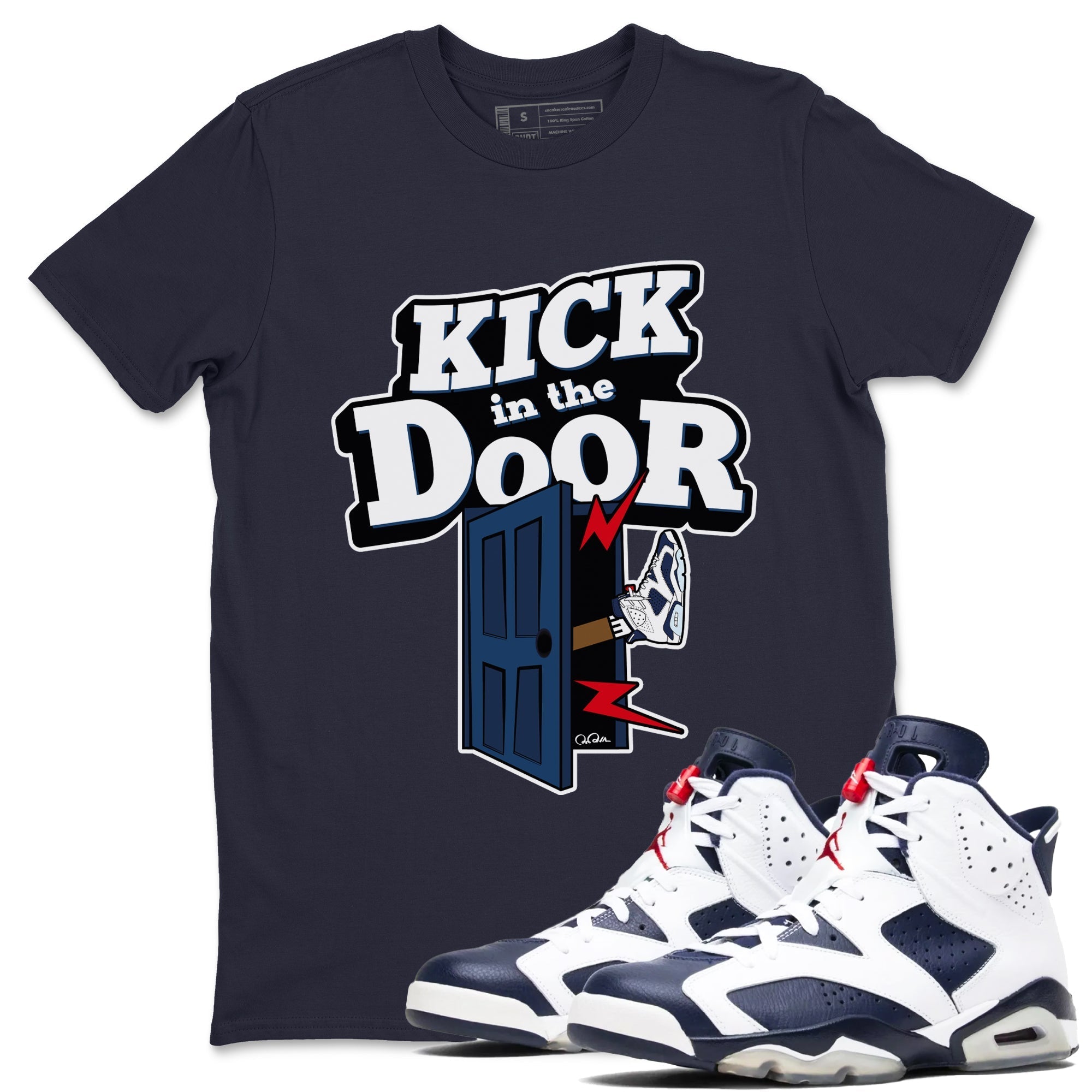 Kick In The Door snkmatch Tees - Air Jordan 6 White And Midnight Navy