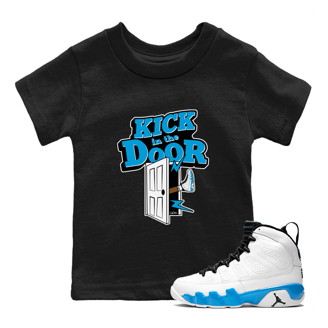 Kick In The Door snkmatch Tees Kids - Air Jordan 9 Powder Blue