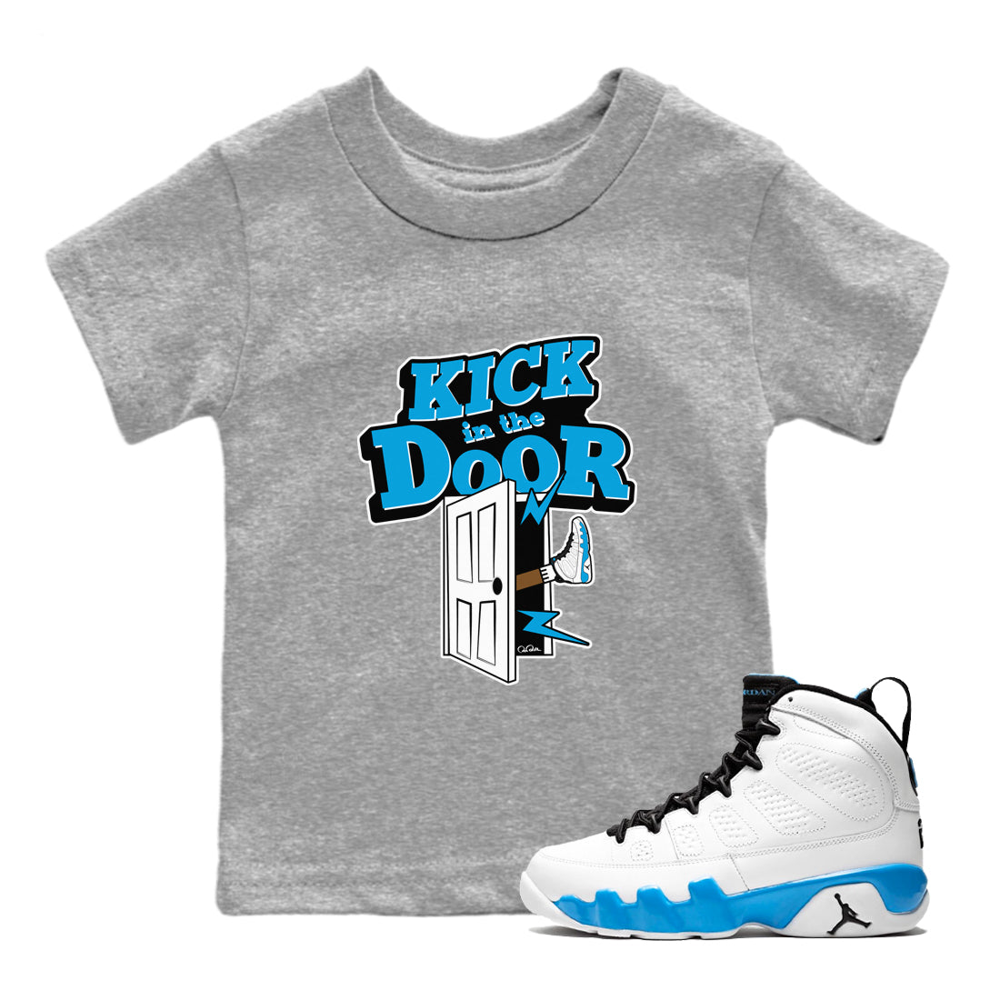 Kick In The Door snkmatch Tees Kids - Air Jordan 9 Powder Blue