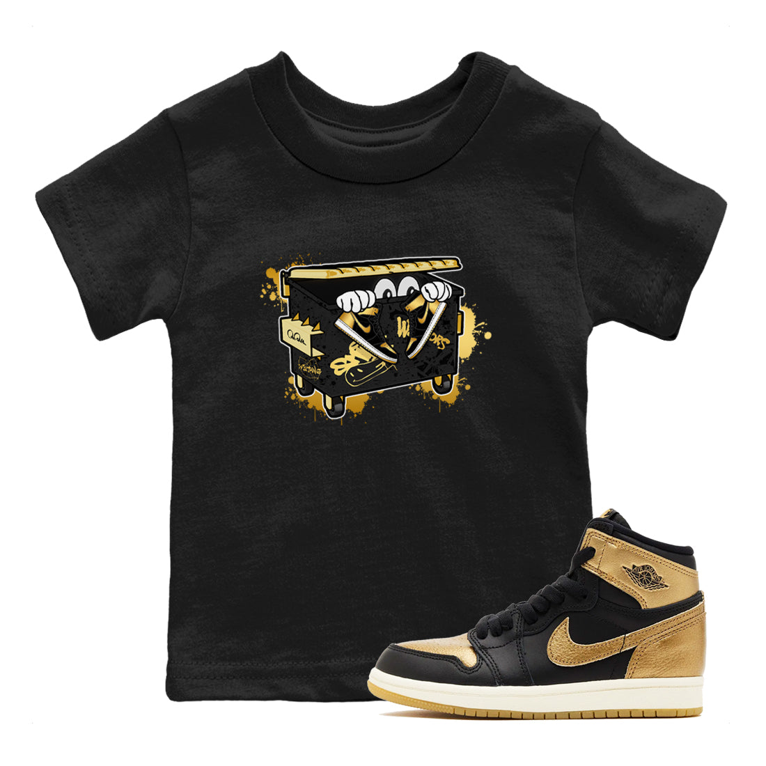 Kick Trash snkmatch Tees Kids - Air Jordan 1 Black Metallic Gold