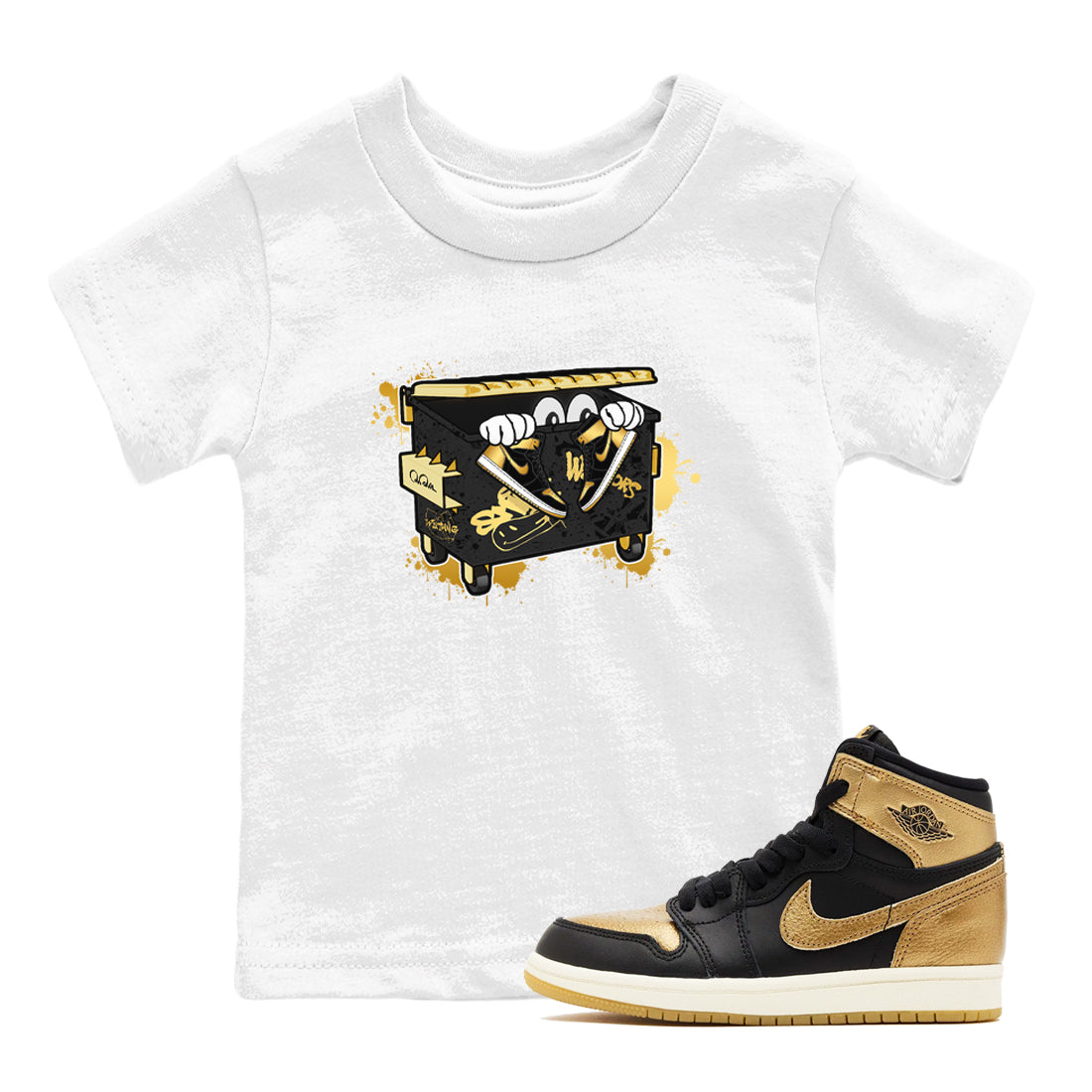 Kick Trash snkmatch Tees Kids - Air Jordan 1 Black Metallic Gold