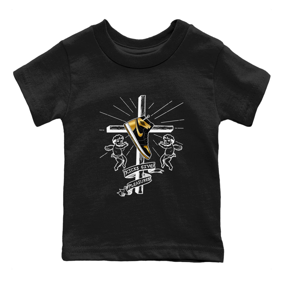 Kicks Give Pleasures snkmatch Tees Kids - Air Jordan 1 Black Metallic Gold
