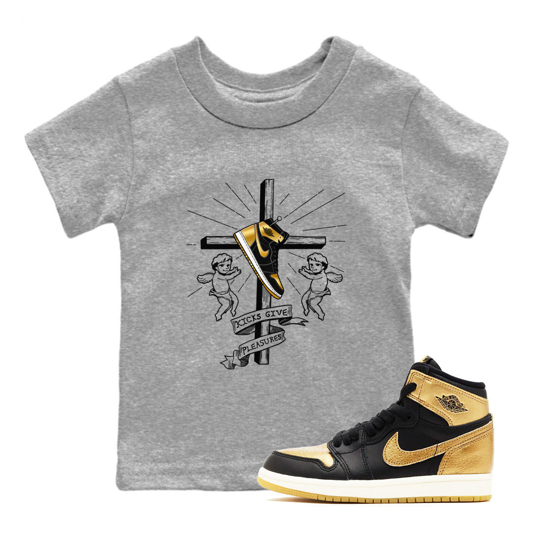 Kicks Give Pleasures snkmatch Tees Kids - Air Jordan 1 Black Metallic Gold