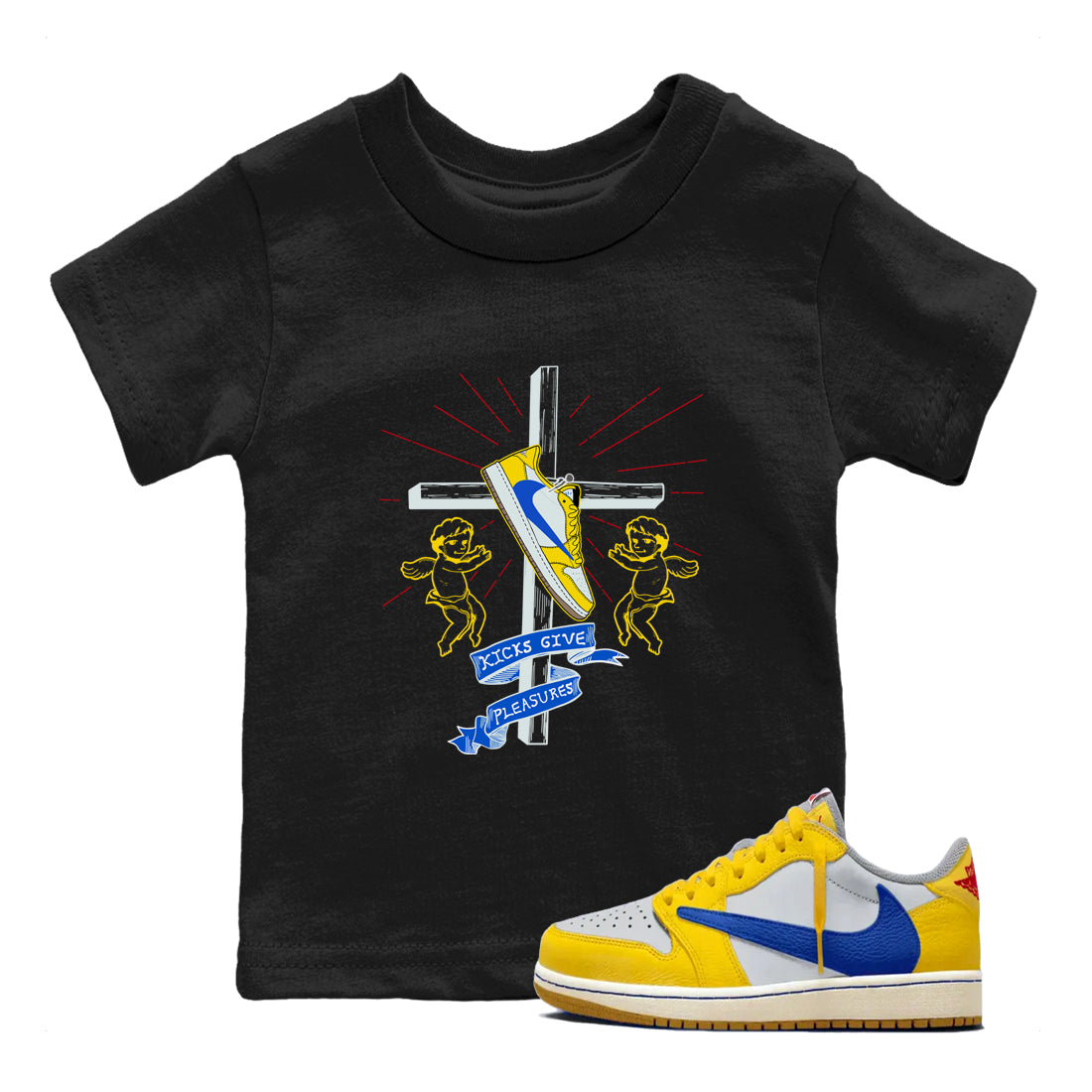 Kicks Give Pleasures snkmatch Tees Kids - Air Jordan 1 Travis Scott Canary