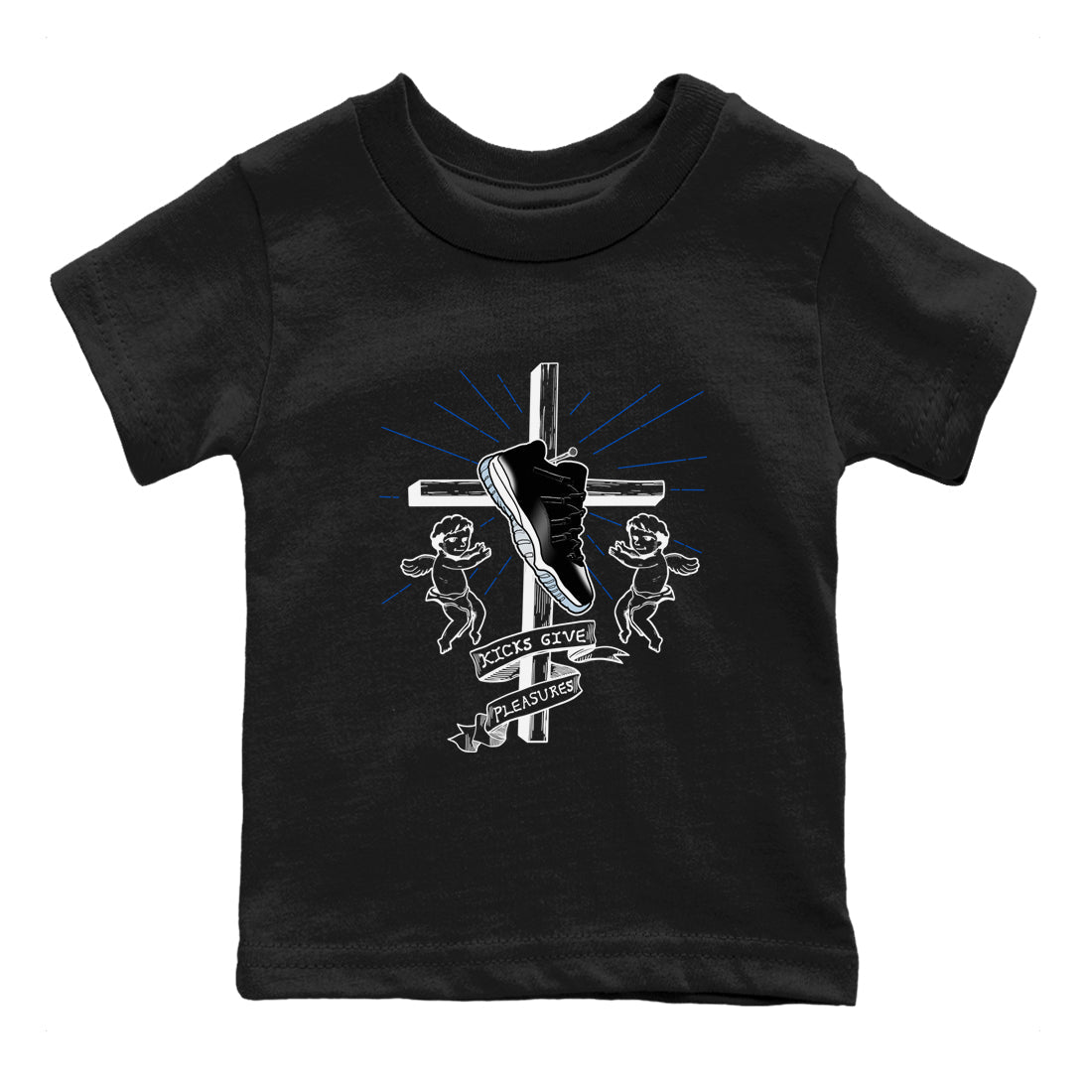 Kicks Give Pleasures snkmatch Tees Kids - Air Jordan 11 Black and Varsity Royal