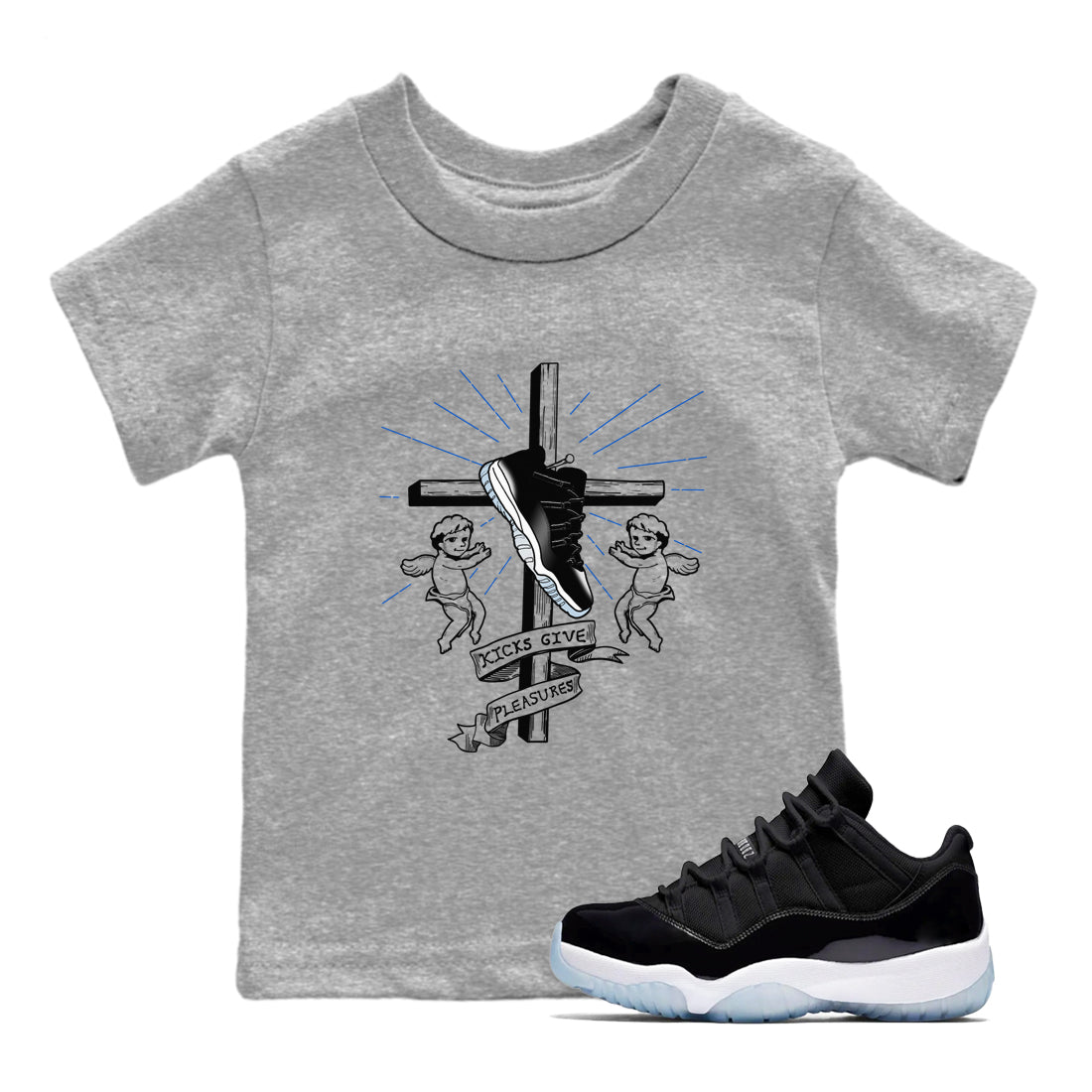 Kicks Give Pleasures snkmatch Tees Kids - Air Jordan 11 Black and Varsity Royal