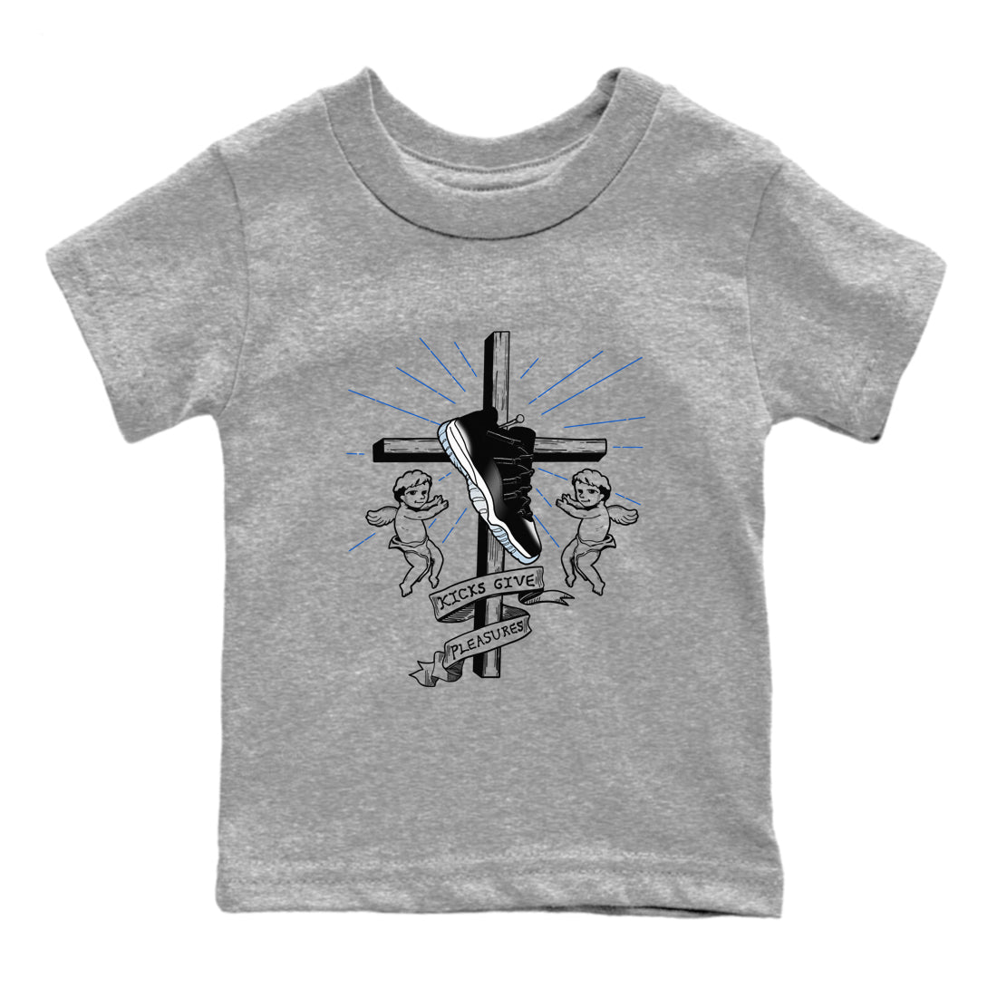 Kicks Give Pleasures snkmatch Tees Kids - Air Jordan 11 Black and Varsity Royal