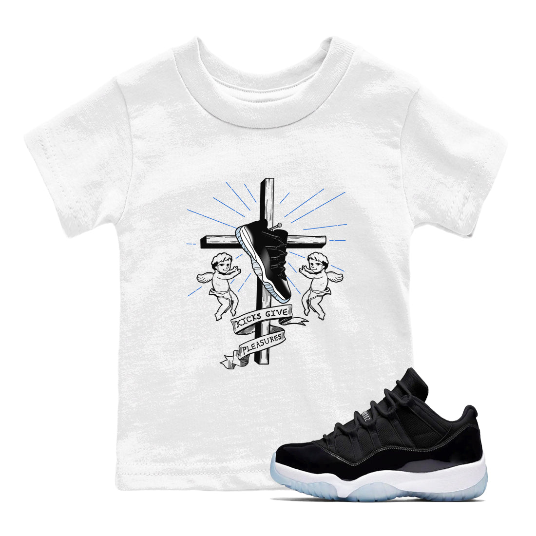 Kicks Give Pleasures snkmatch Tees Kids - Air Jordan 11 Black and Varsity Royal
