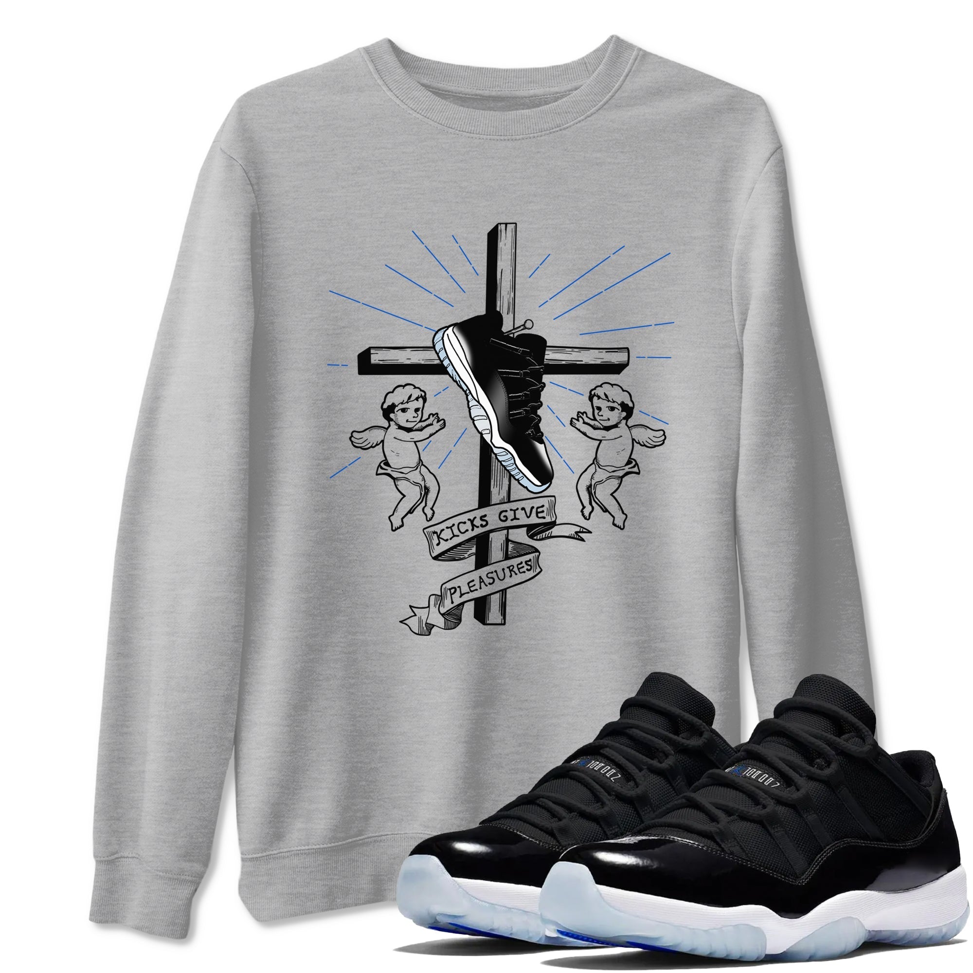 Kicks Give Pleasures snkmatch Tees - Air Jordan 11 Black and Varsity Royal
