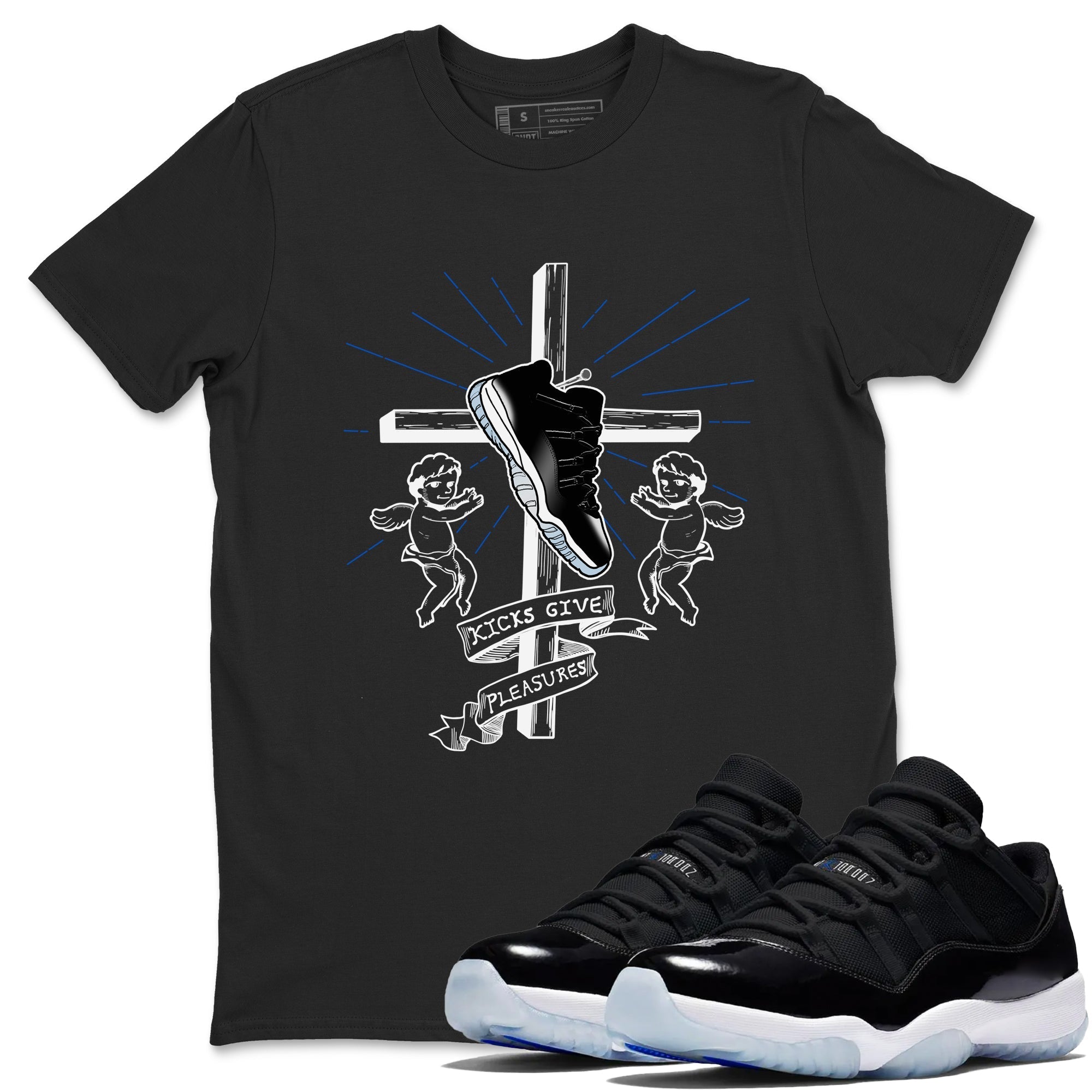 Kicks Give Pleasures snkmatch Tees - Air Jordan 11 Black and Varsity Royal