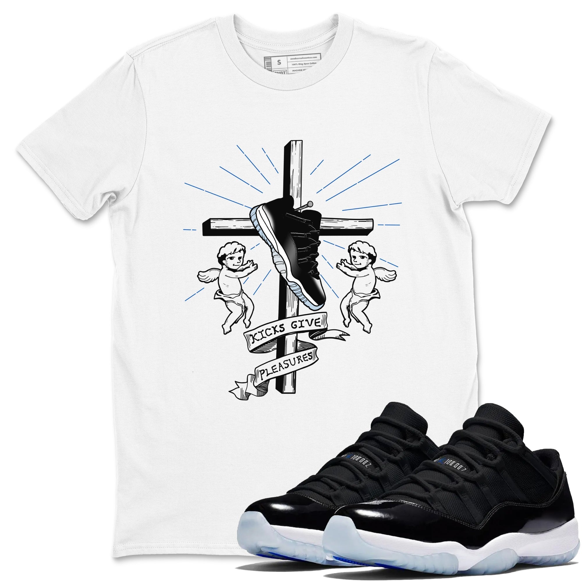 Kicks Give Pleasures snkmatch Tees - Air Jordan 11 Black and Varsity Royal