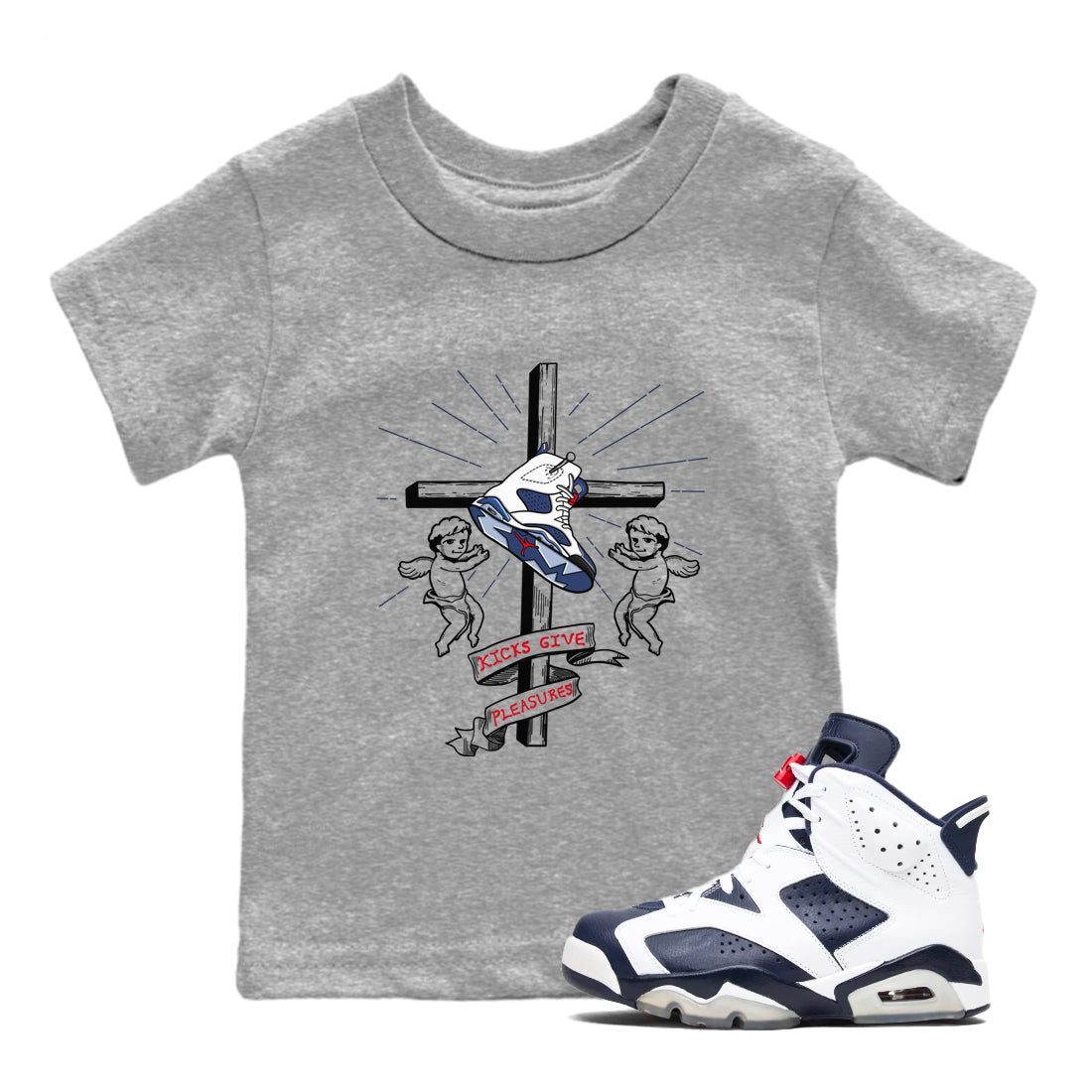 Kicks Give Pleasures snkmatch Tees Kids - Air Jordan 6 White And Midnight Navy