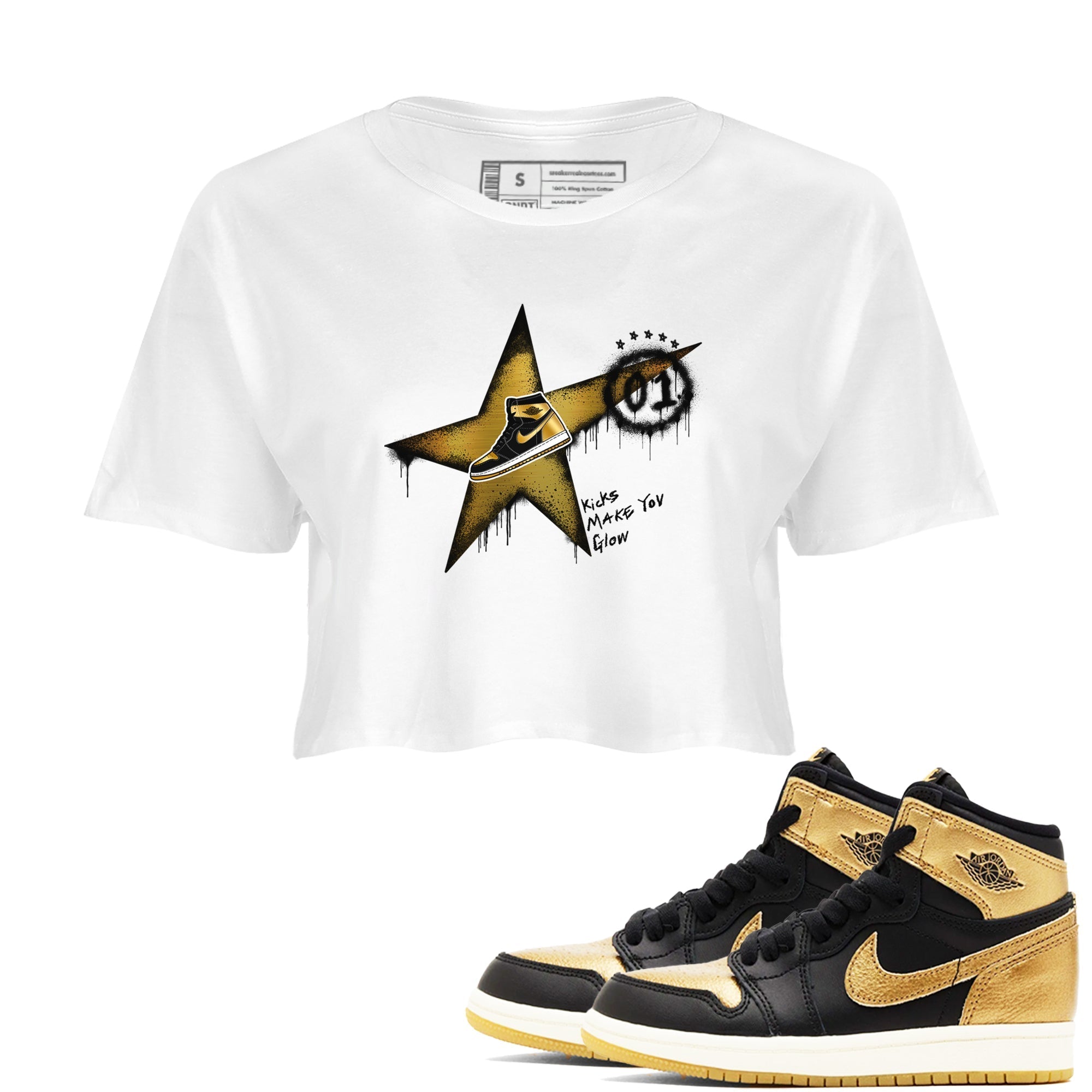 Kicks Make You Glow snkmatch Women's Top - Air Jordan 1 Black Metallic Gold