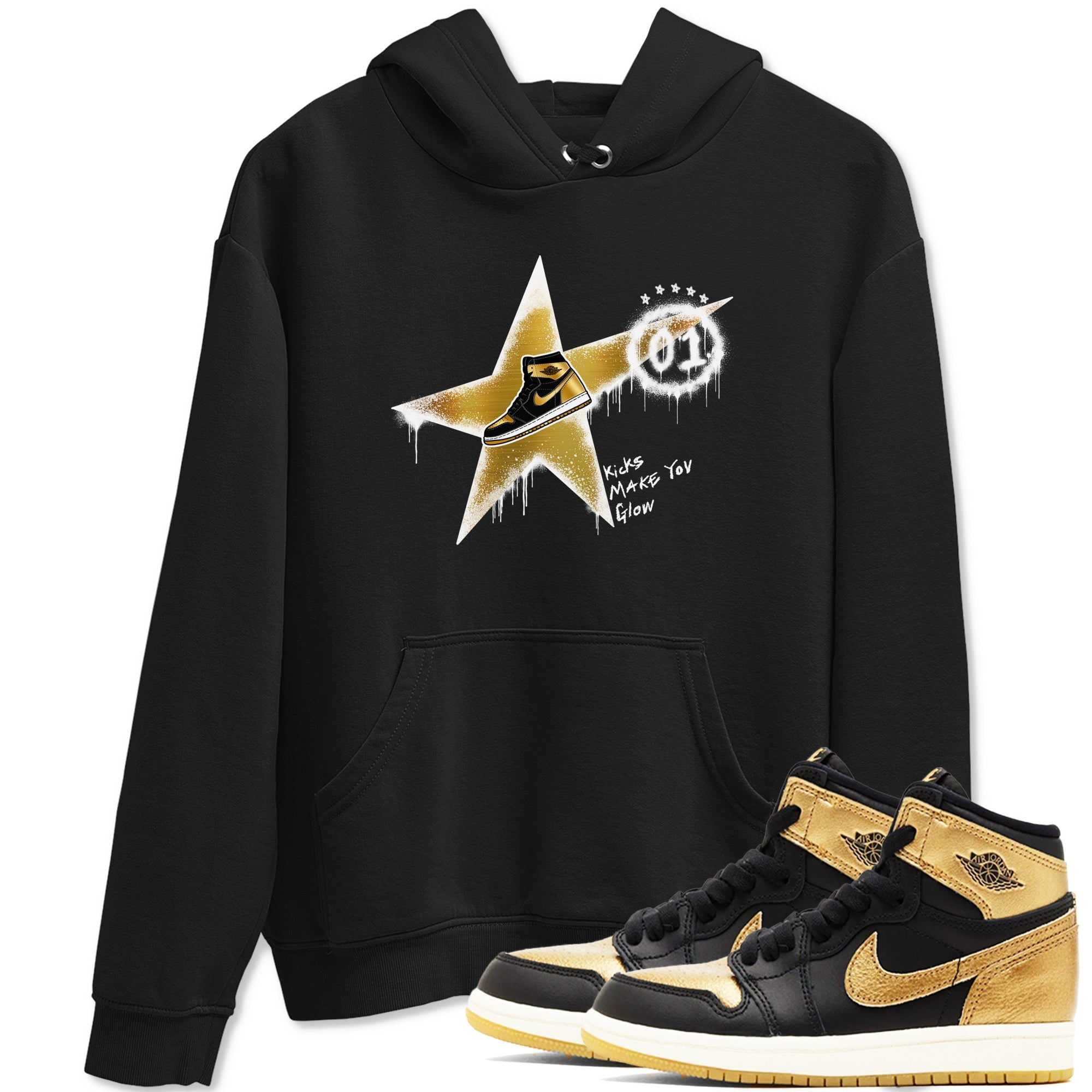 Kicks Make You Glow snkmatch Tees - Air Jordan 1 Black Metallic Gold