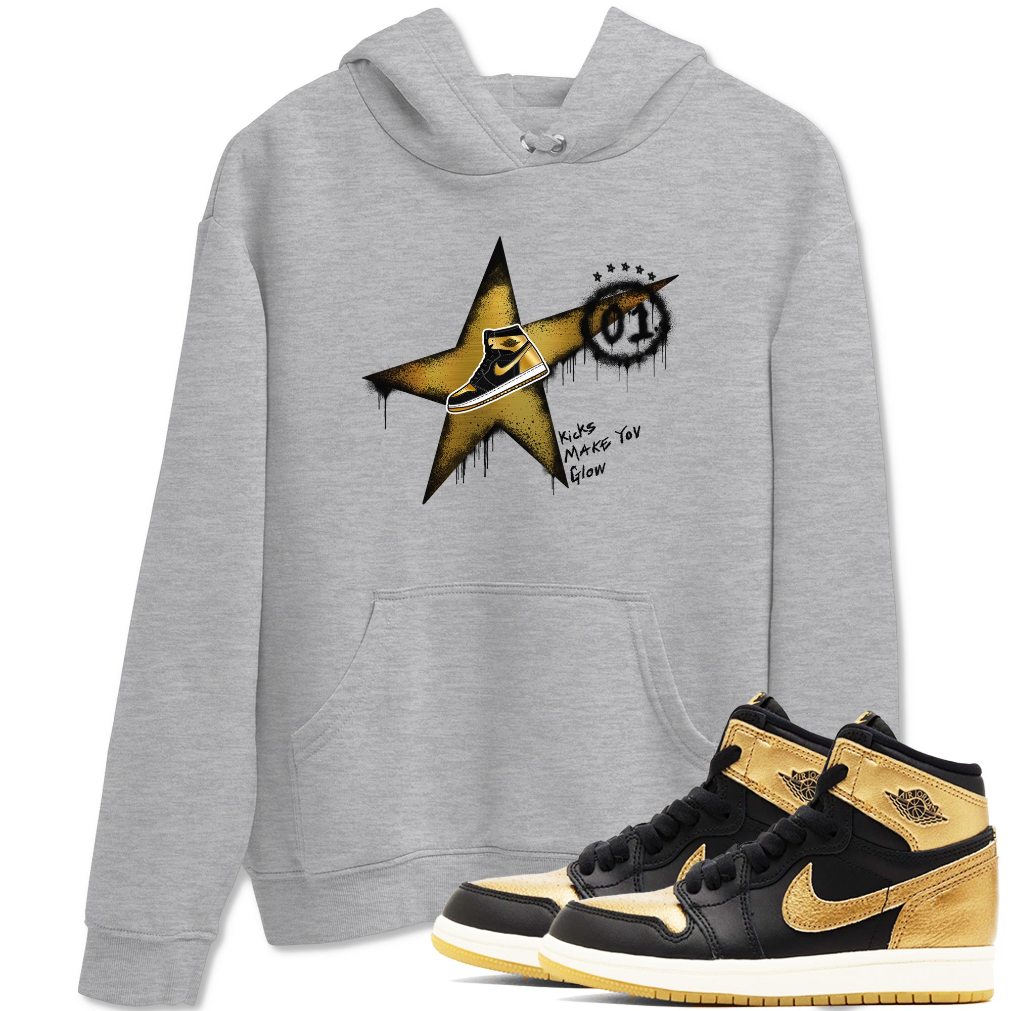 Kicks Make You Glow snkmatch Tees - Air Jordan 1 Black Metallic Gold