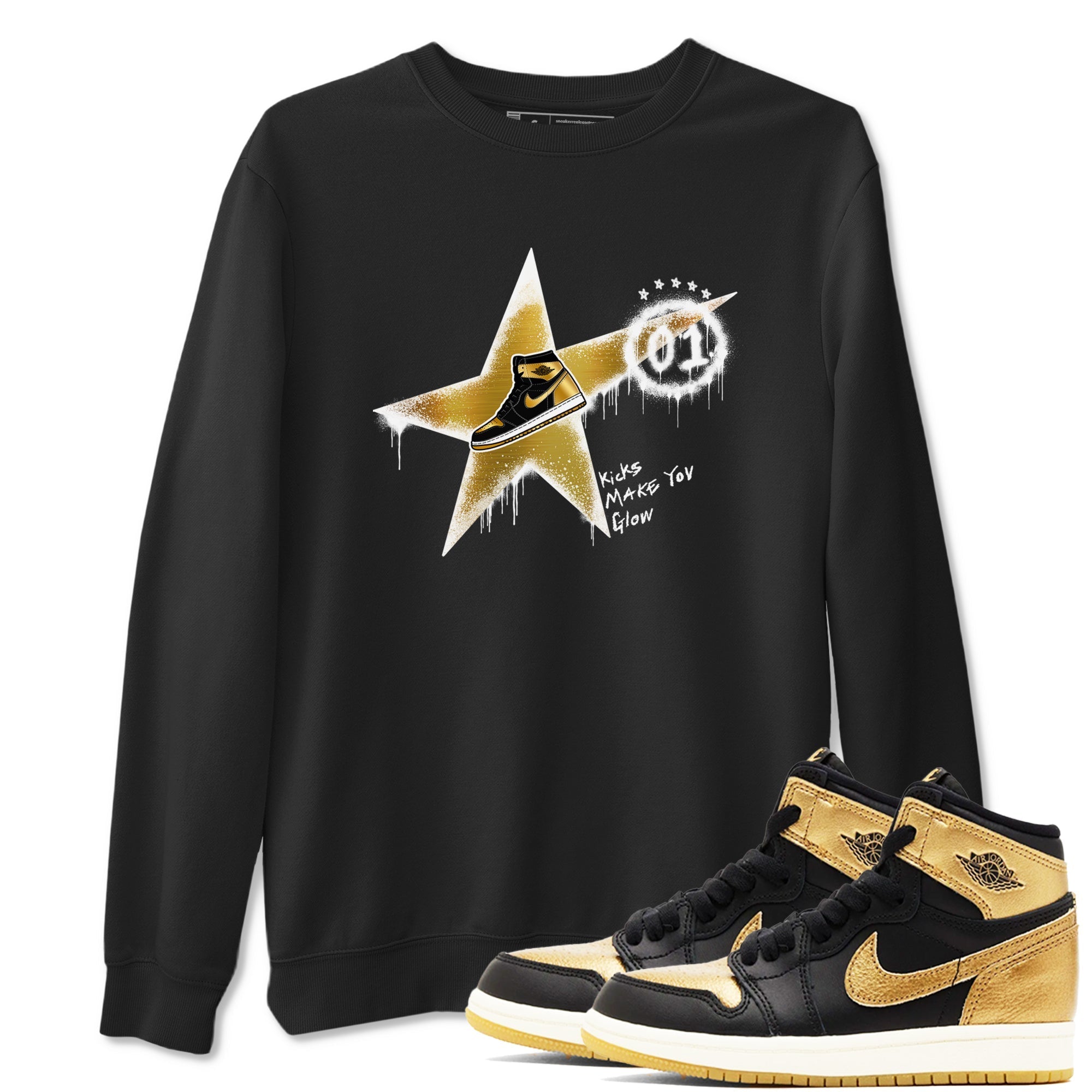 Kicks Make You Glow snkmatch Tees - Air Jordan 1 Black Metallic Gold