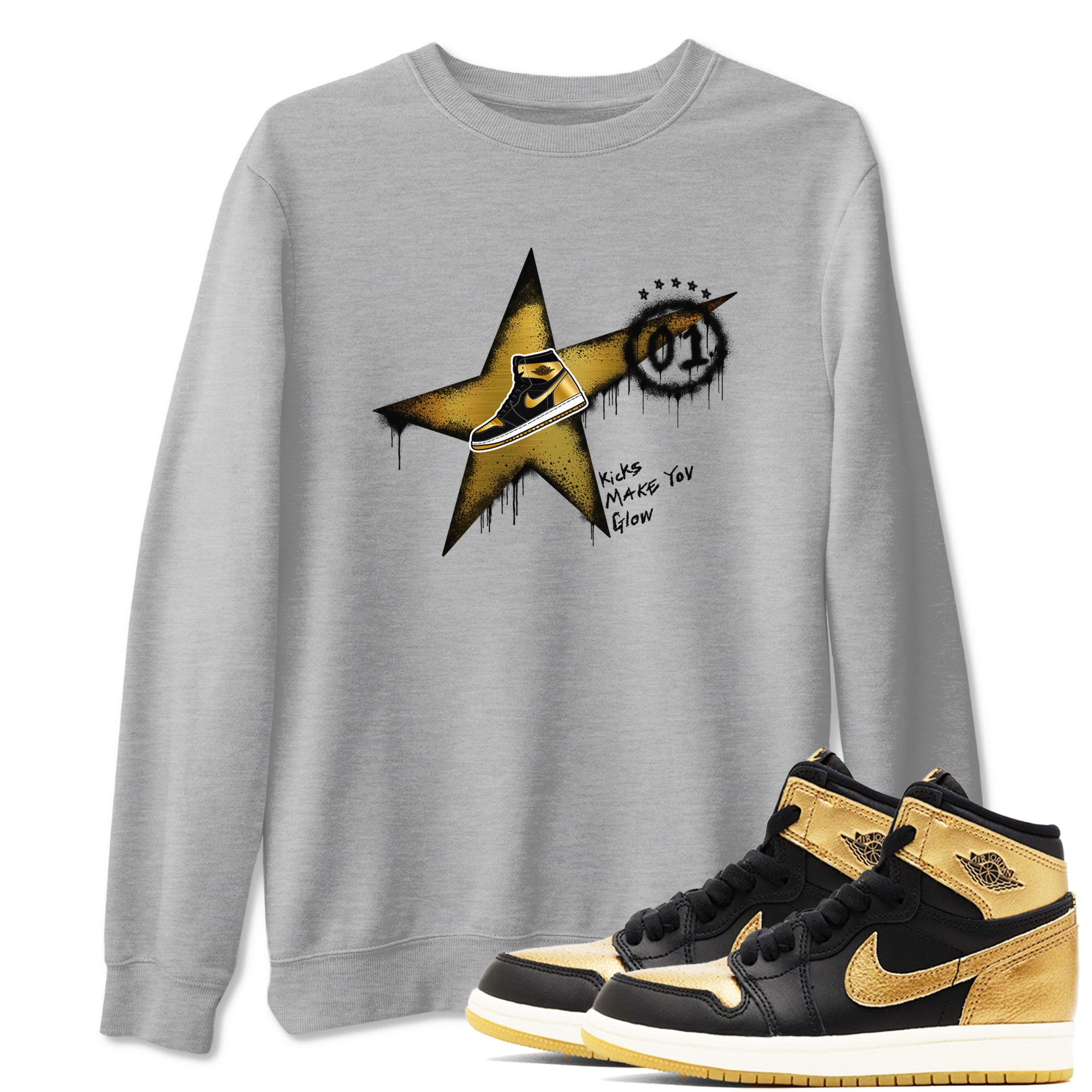 Kicks Make You Glow snkmatch Tees - Air Jordan 1 Black Metallic Gold