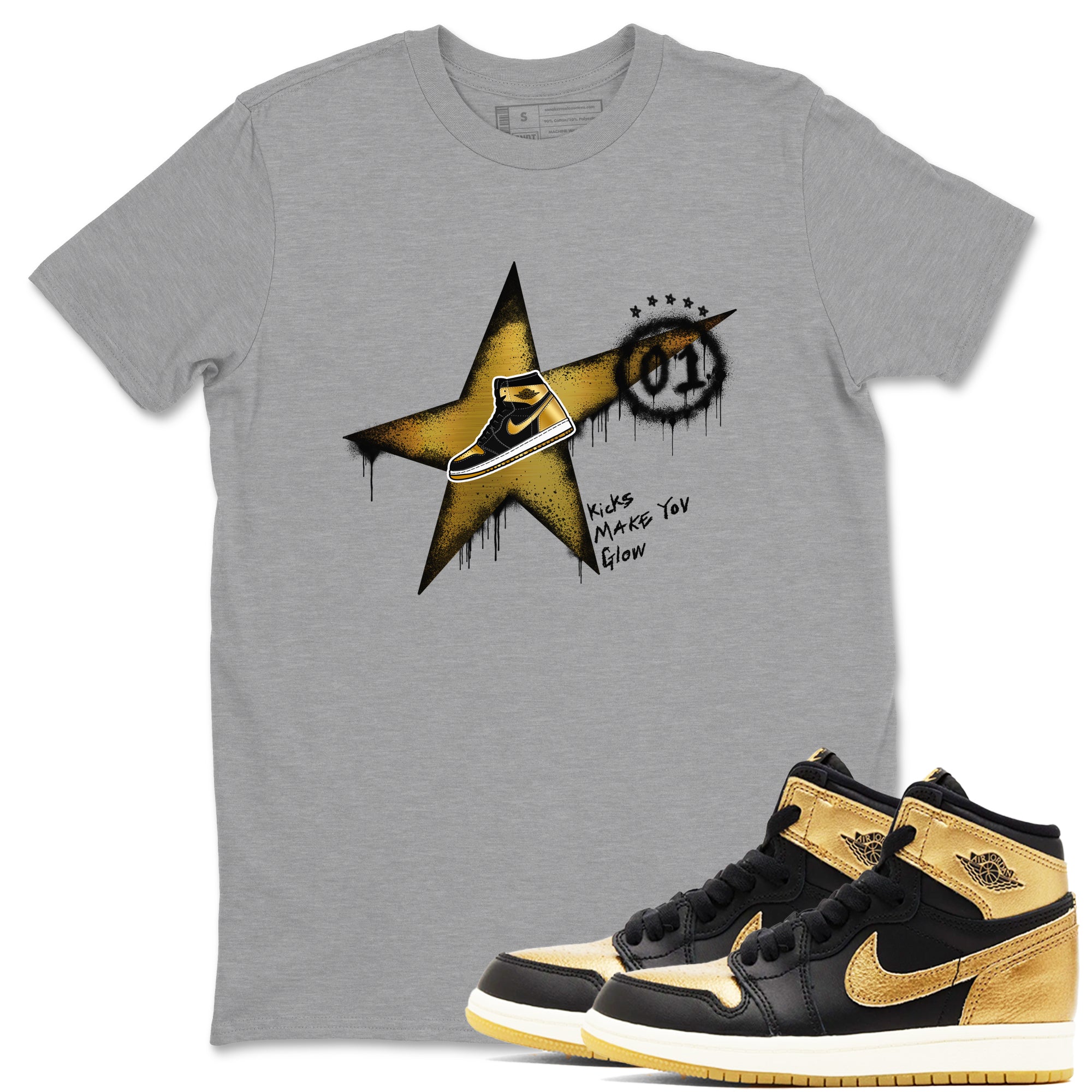 Kicks Make You Glow snkmatch Tees - Air Jordan 1 Black Metallic Gold