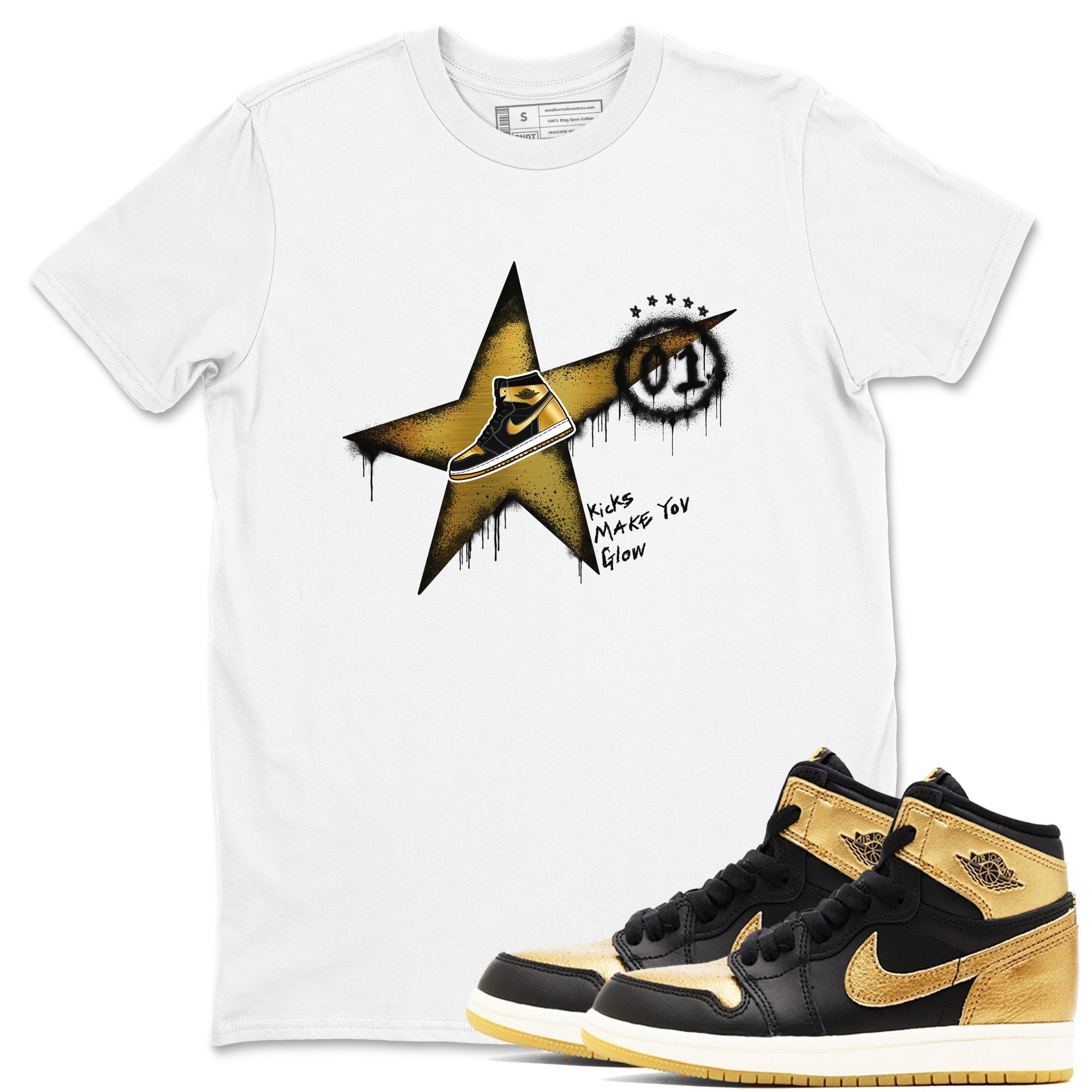 Kicks Make You Glow snkmatch Tees - Air Jordan 1 Black Metallic Gold