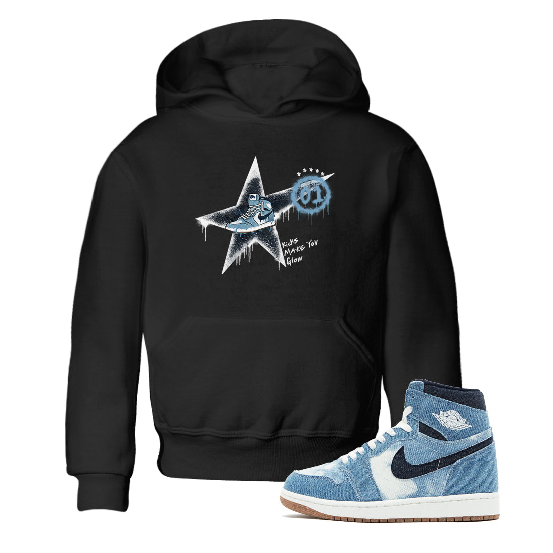 Kicks Make You Glow snkmatch Tees Kids - Air Jordan 1 Denim 2024