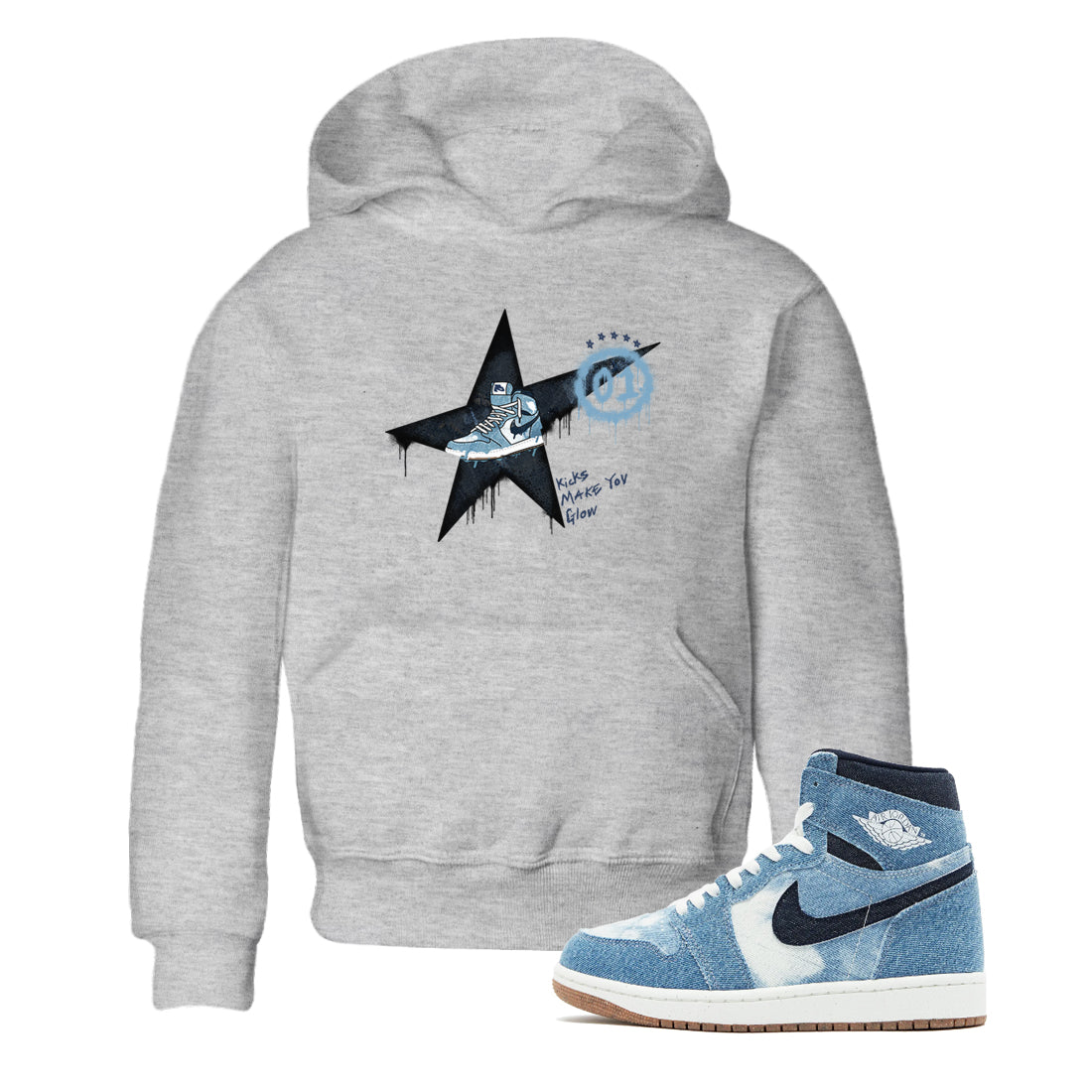 Kicks Make You Glow snkmatch Tees Kids - Air Jordan 1 Denim 2024