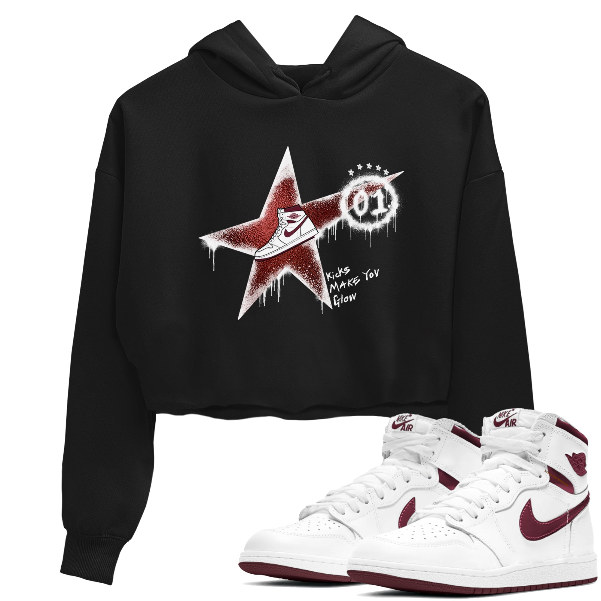 Kicks Make You Glow snkmatch Women's Top - Air Jordan 1 Metallic Burgundy