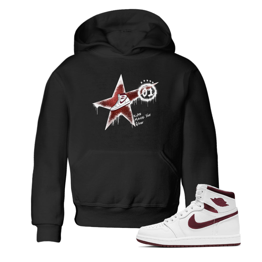 Kicks Make You Glow snkmatch Tees Kids - Air Jordan 1 Metallic Burgundy
