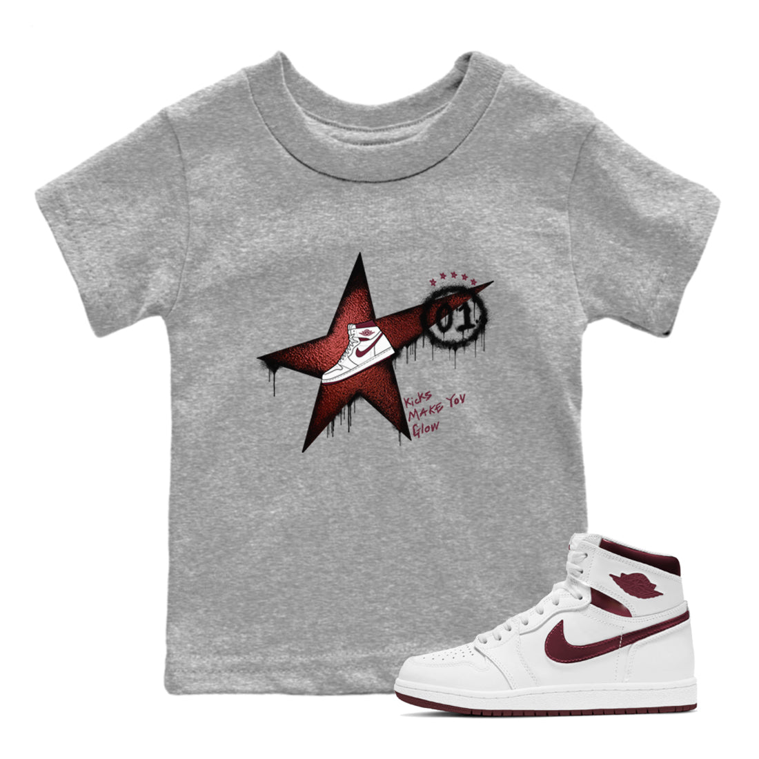Kicks Make You Glow snkmatch Tees Kids - Air Jordan 1 Metallic Burgundy