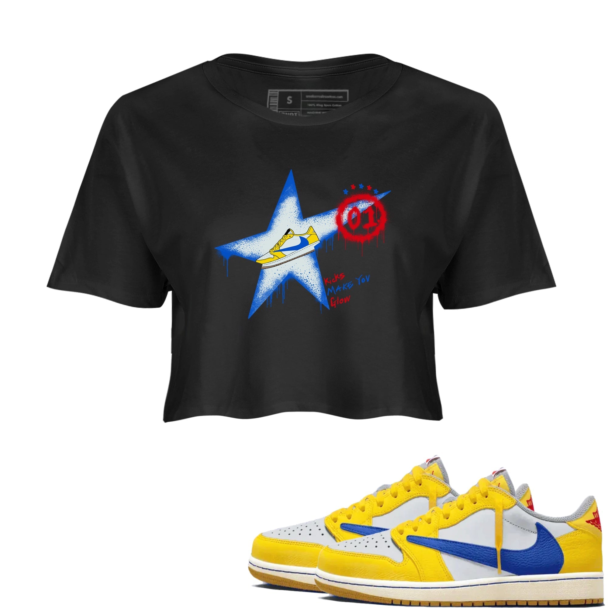 Kicks Make You Glow snkmatch Women's Top - Air Jordan 1 Travis Scott Canary