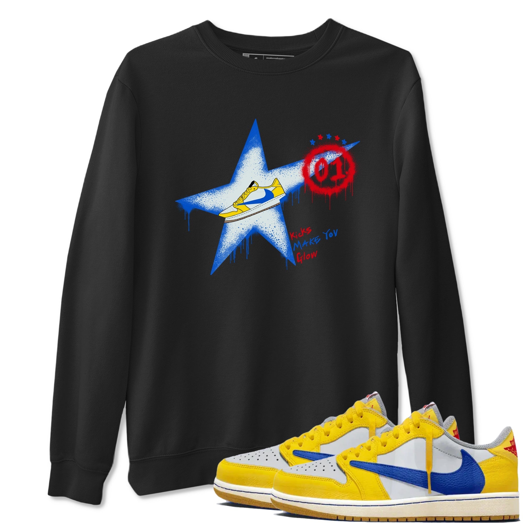 Kicks Make You Glow snkmatch Tees - Air Jordan 1 Travis Scott Canary