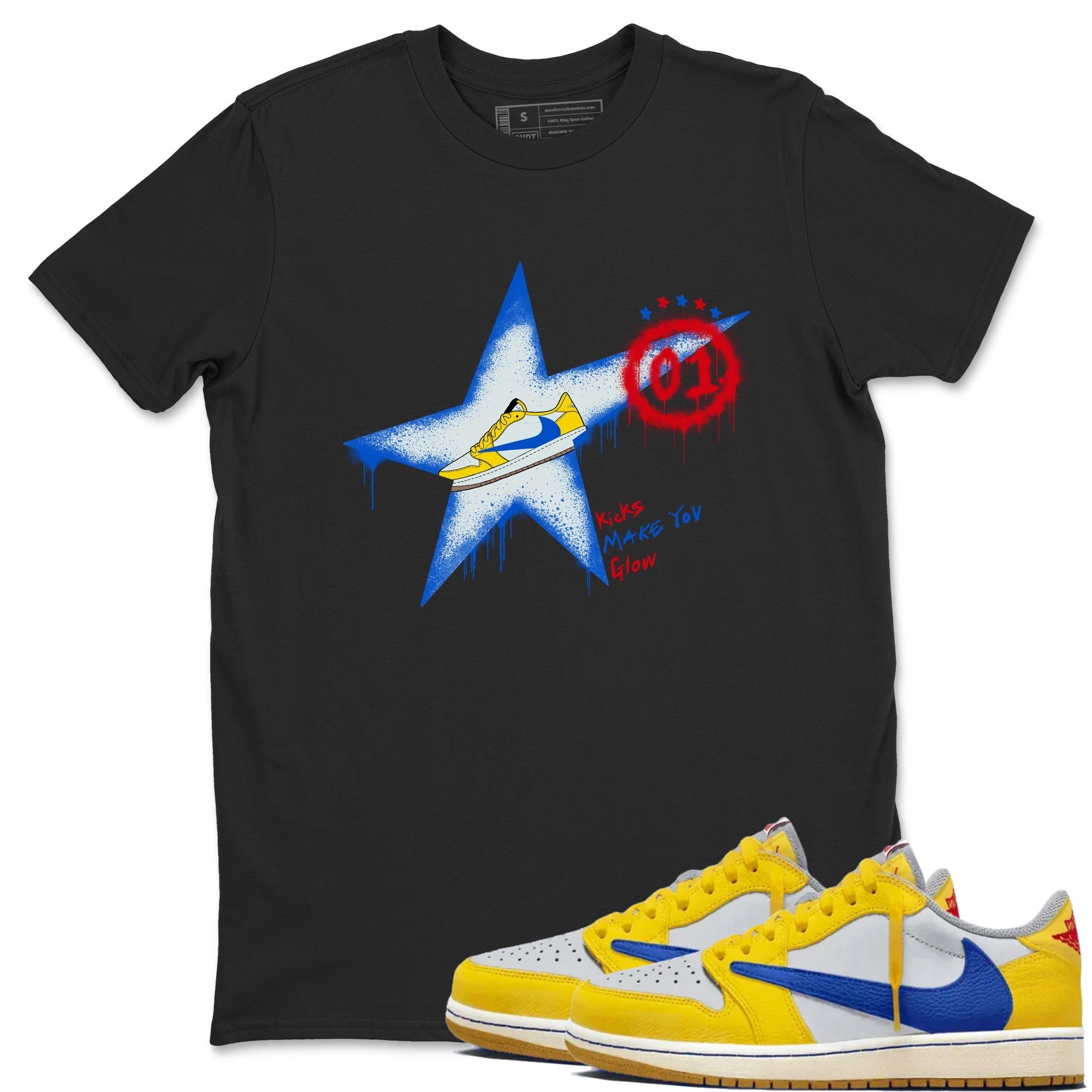 Kicks Make You Glow snkmatch Tees - Air Jordan 1 Travis Scott Canary