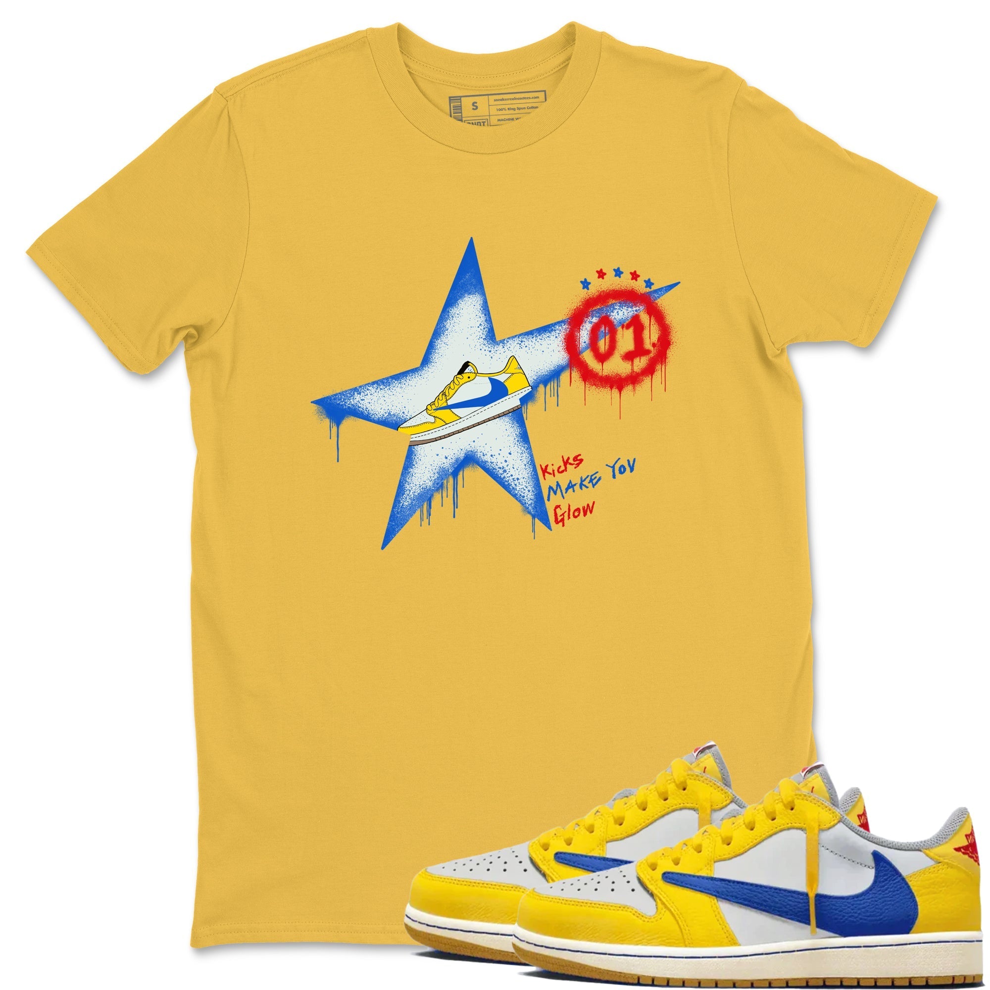 Kicks Make You Glow snkmatch Tees - Air Jordan 1 Travis Scott Canary