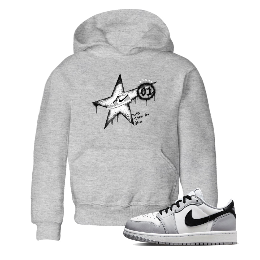 Kicks Make You Glow snkmatch Tees Kids - Air Jordan 1 Wolf Grey