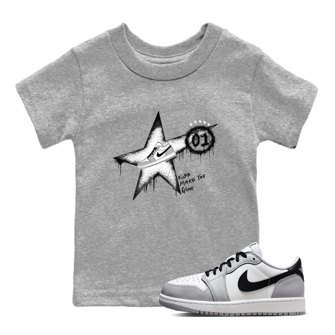 Kicks Make You Glow snkmatch Tees Kids - Air Jordan 1 Wolf Grey