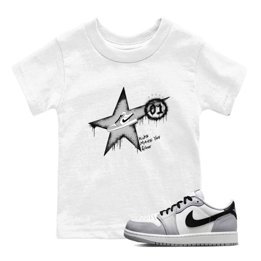 Kicks Make You Glow snkmatch Tees Kids - Air Jordan 1 Wolf Grey