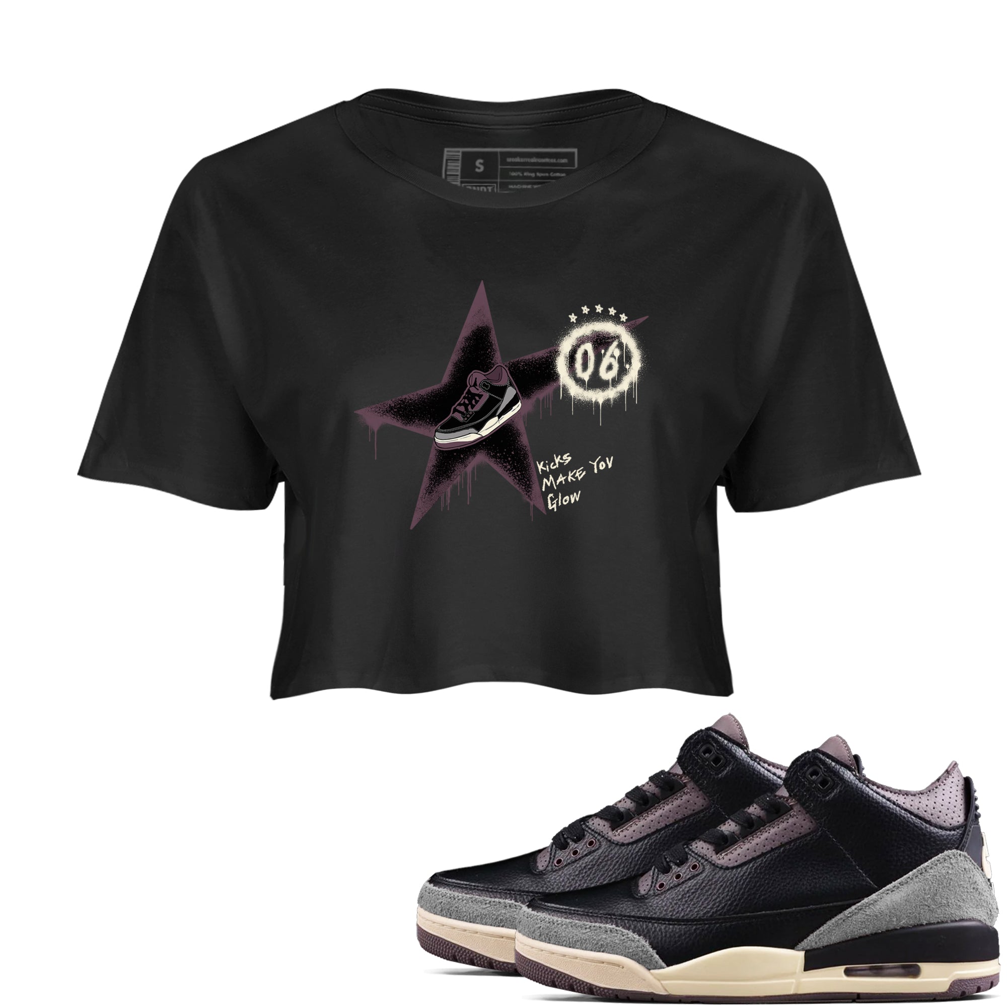 Kicks Make You Glow snkmatch Women's Top - Air Jordan 3 A Ma Maniere x Black
