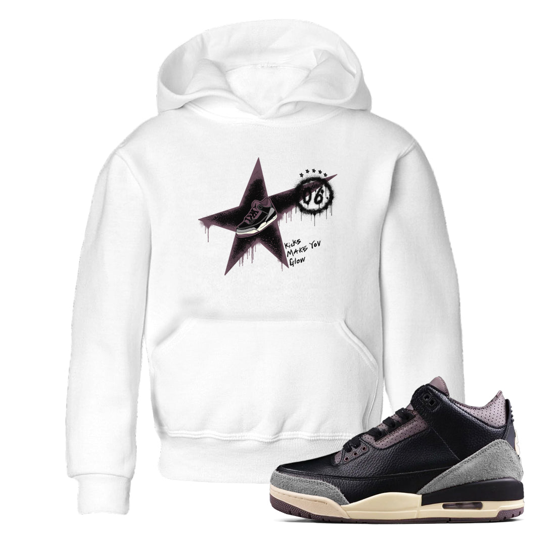Kicks Make You Glow snkmatch Tees Kids - Air Jordan 3 A Ma Maniere x Black