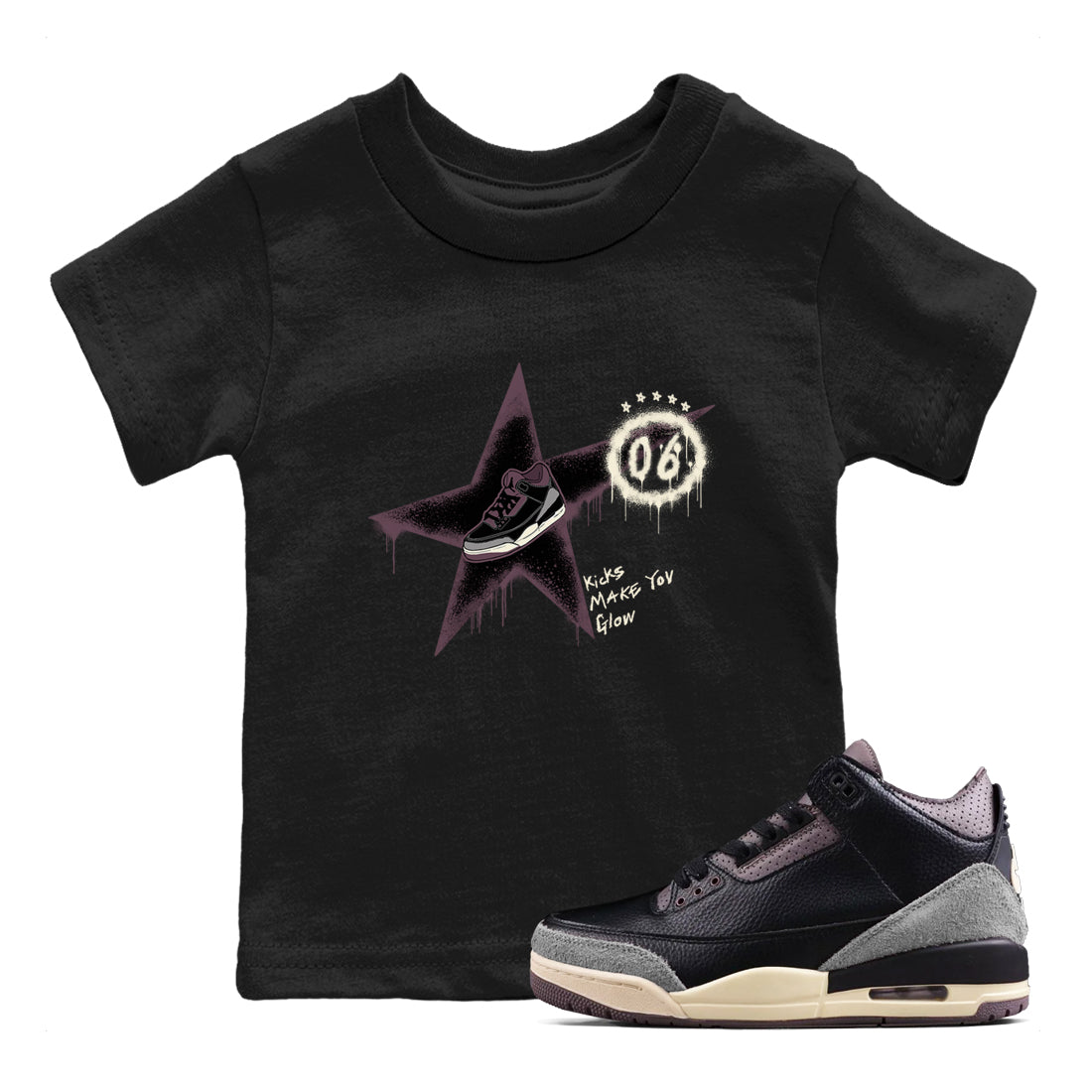 Kicks Make You Glow snkmatch Tees Kids - Air Jordan 3 A Ma Maniere x Black