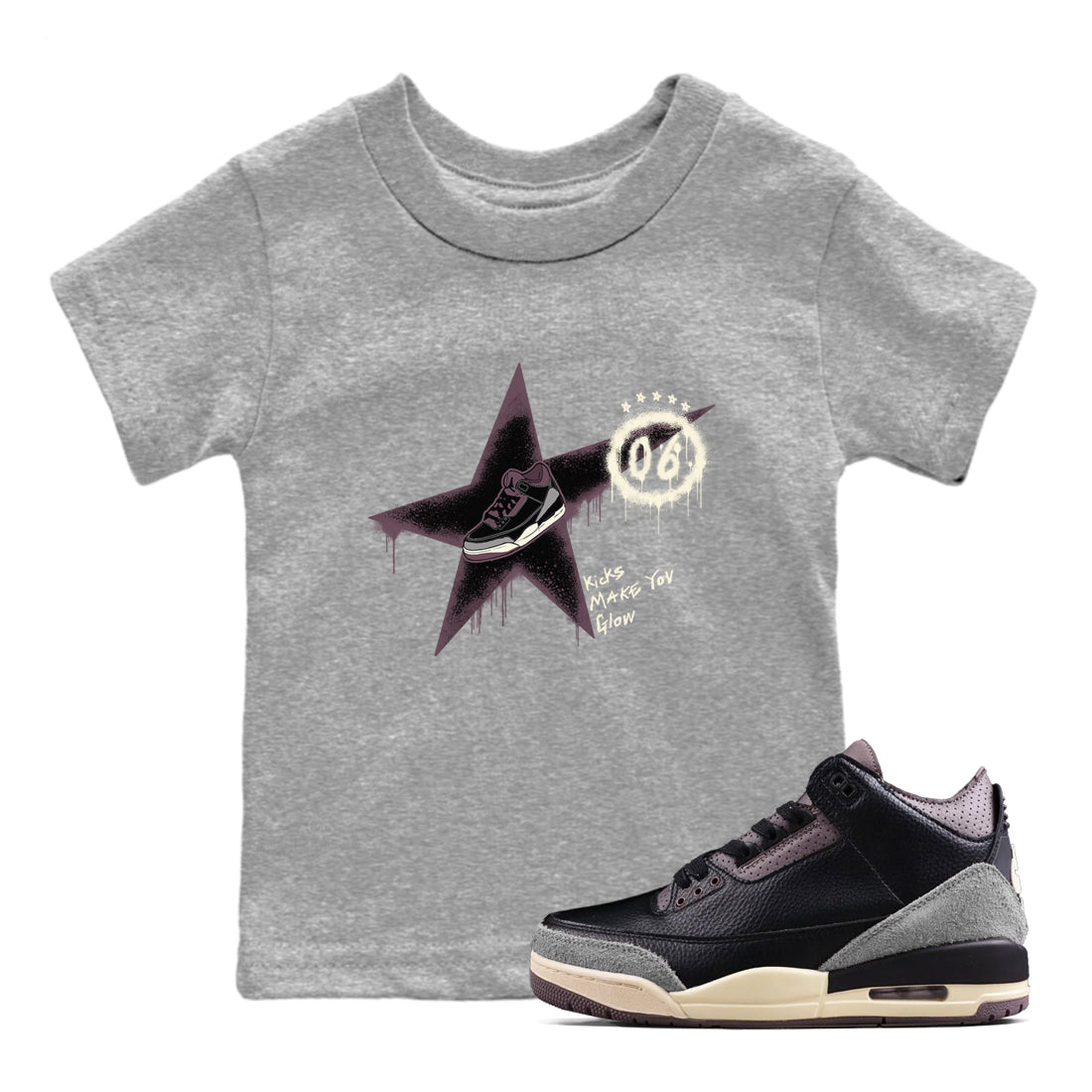 Kicks Make You Glow snkmatch Tees Kids - Air Jordan 3 A Ma Maniere x Black