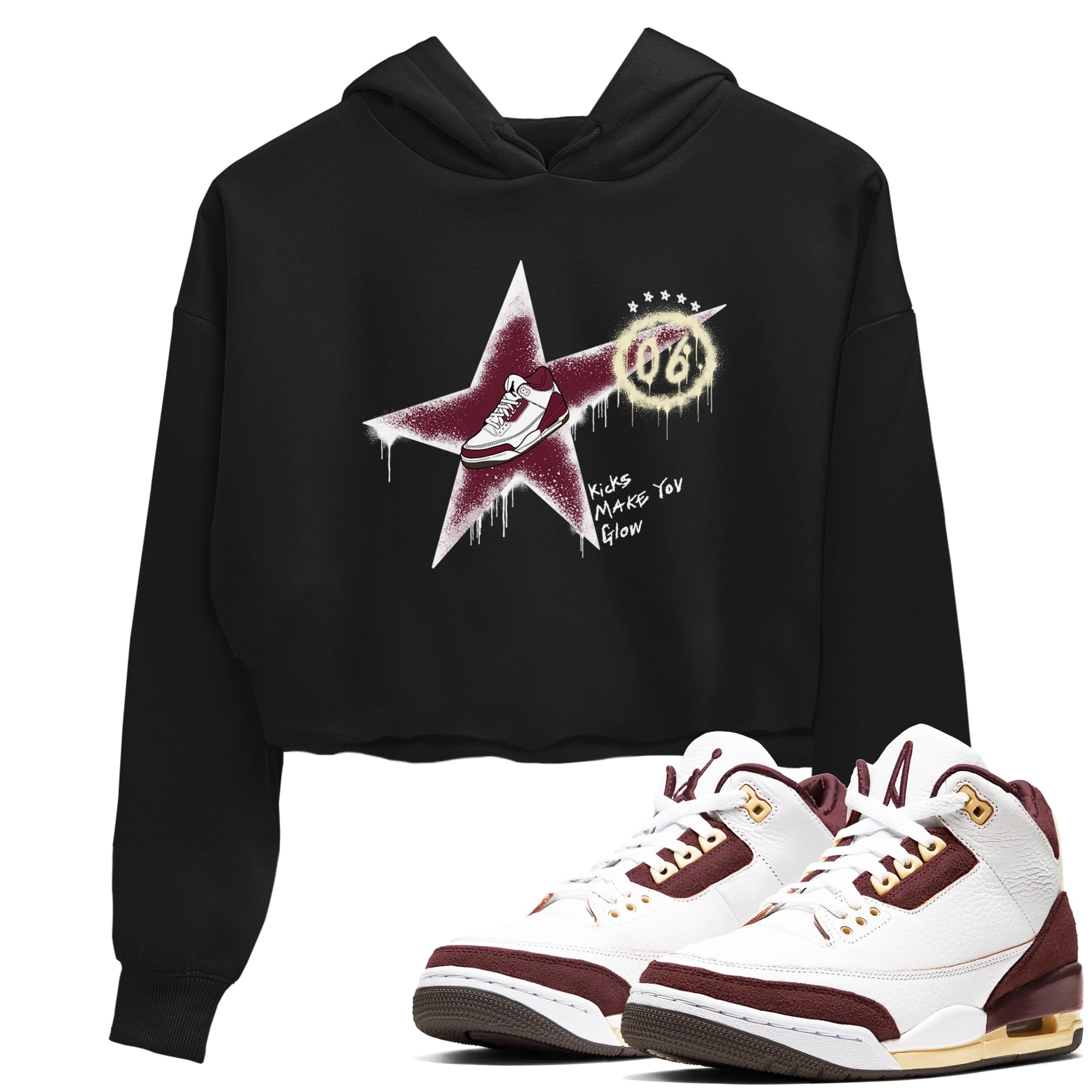 Kicks Make You Glow snkmatch Women's Top - Air Jordan 3 A Ma Maniere x Burgundy Crush